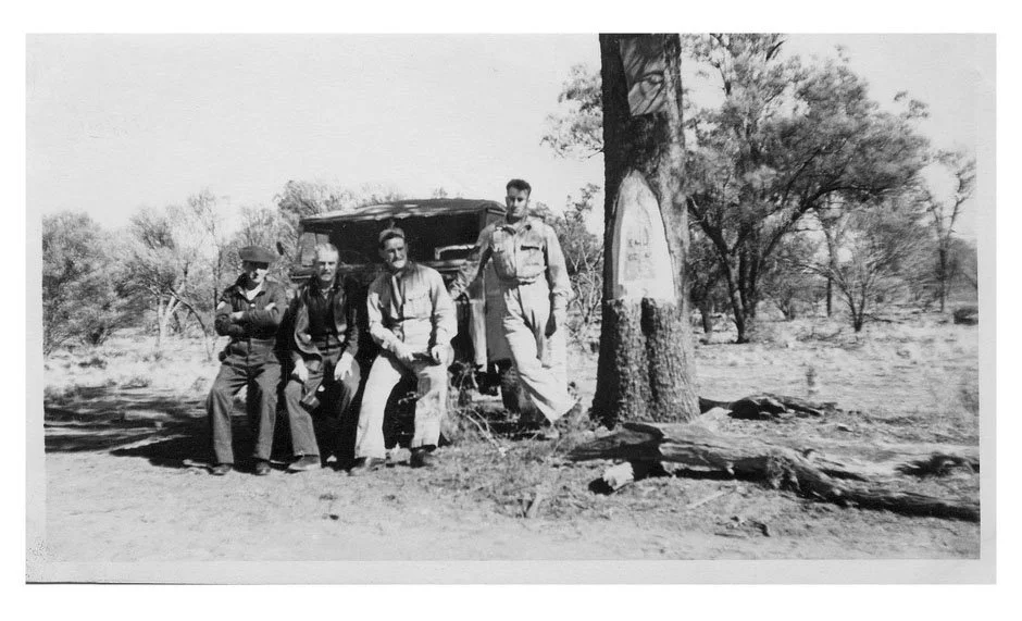 Road from Maralinga to Emu, South Australia
1961
Avon Hudson
Reproduction from an original silver gelatin photograph Digital inkjet print; 20 x 25 cm
Avon Hudson’s private collection
The tree marks the 60-mile mark to Emu from Maralinga, which was t