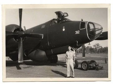 Avon in front of Lockheed Neptune aircraft, Darwin Airbase, Darwin, Northern Territory, Est. 1958,
Photographer unknown
Reproduction from an original silver gelatin photograph. Digital inkjet print; 25 x 20 cm
Avon Hudson’s private collection