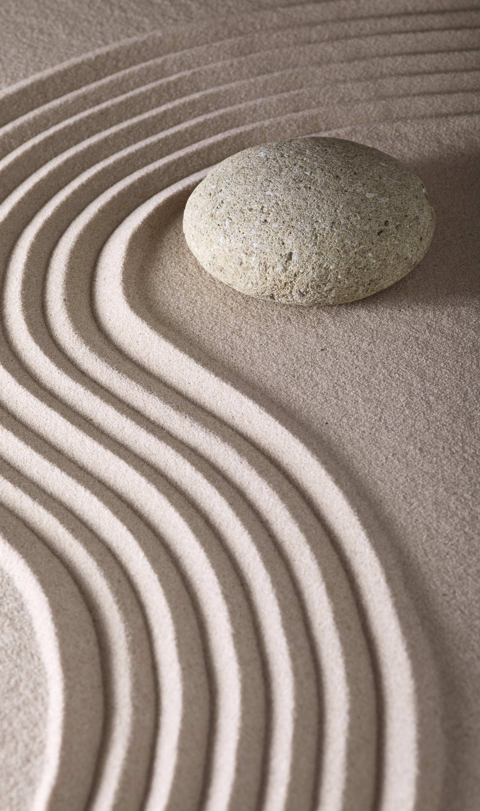 Smooth stone resting on raked sand patterns, representing feng shui elements in home design and the flow of energy through intentional spatial balance