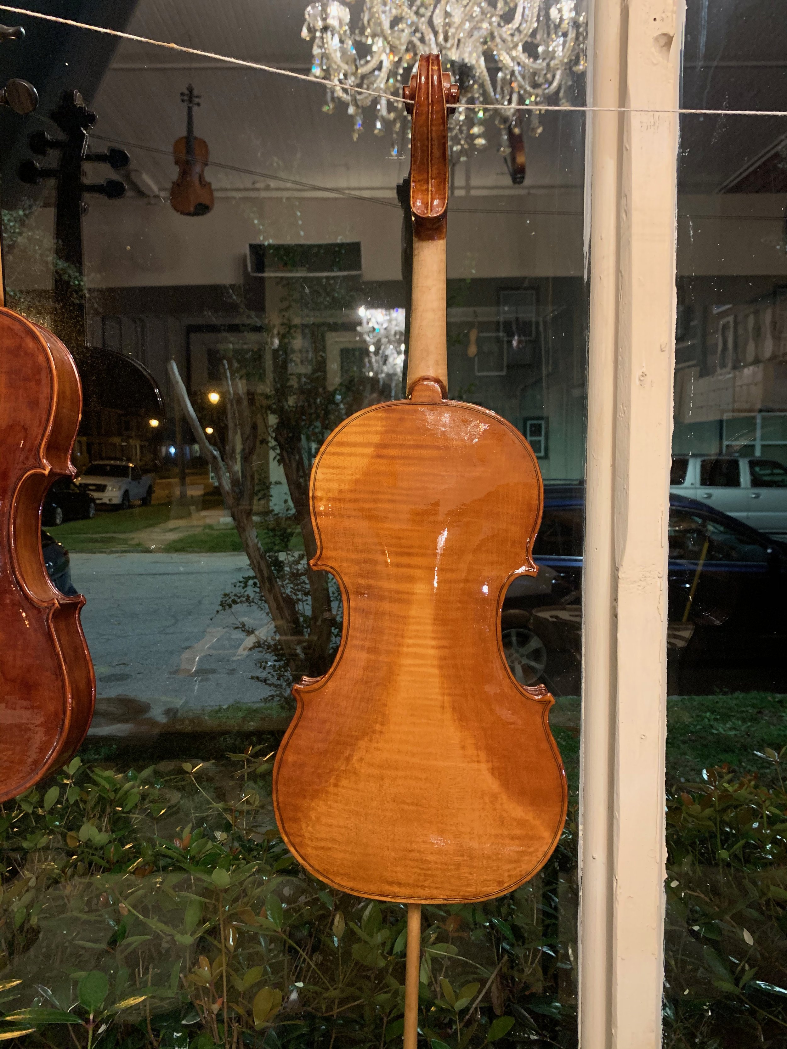 The Psalm 1 Violin is in German, in honor of the man who made my dream of violinmaking possible. Back of the almost fully varnished violin.