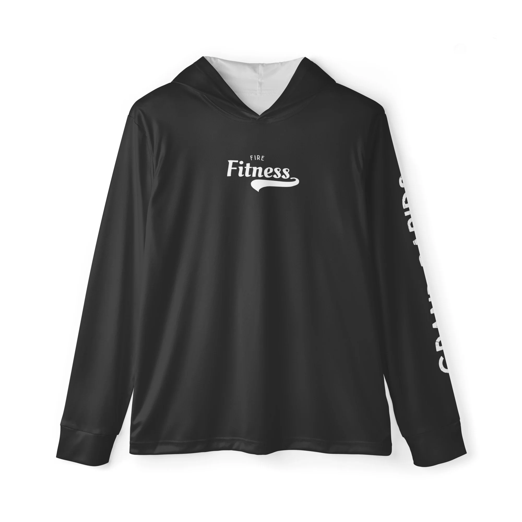 Sports warmup hoodie (front, back, & sleeve)