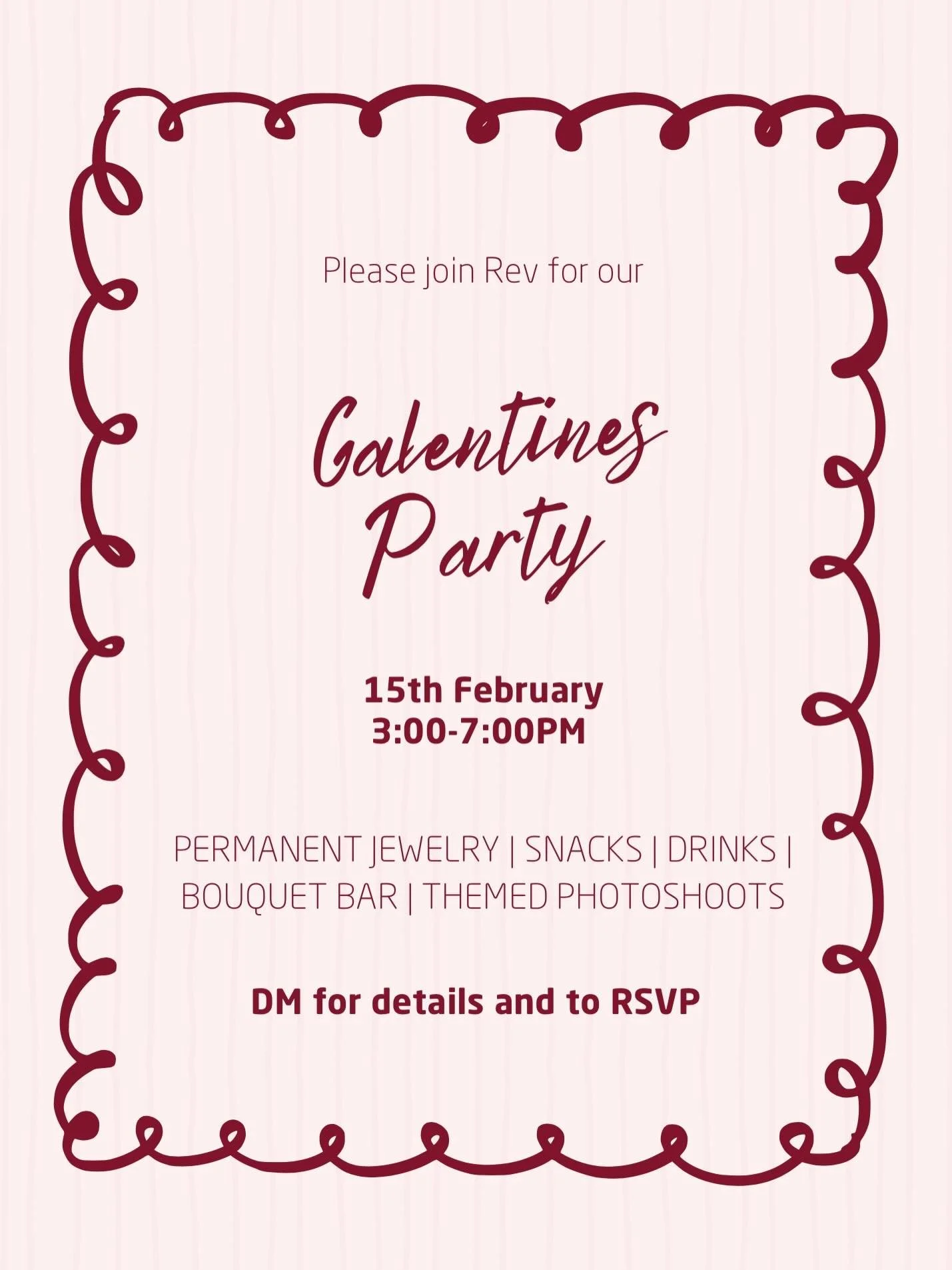 Love bugs! Rev is hosting our first ever Galentine&rsquo;s event, complete with snacks, drinks, a bouquet bar, and @cuffed.permanentjewelry ! 

For those of you that don&rsquo;t know, I have a deep love of hosting and I can&rsquo;t wait to have all o