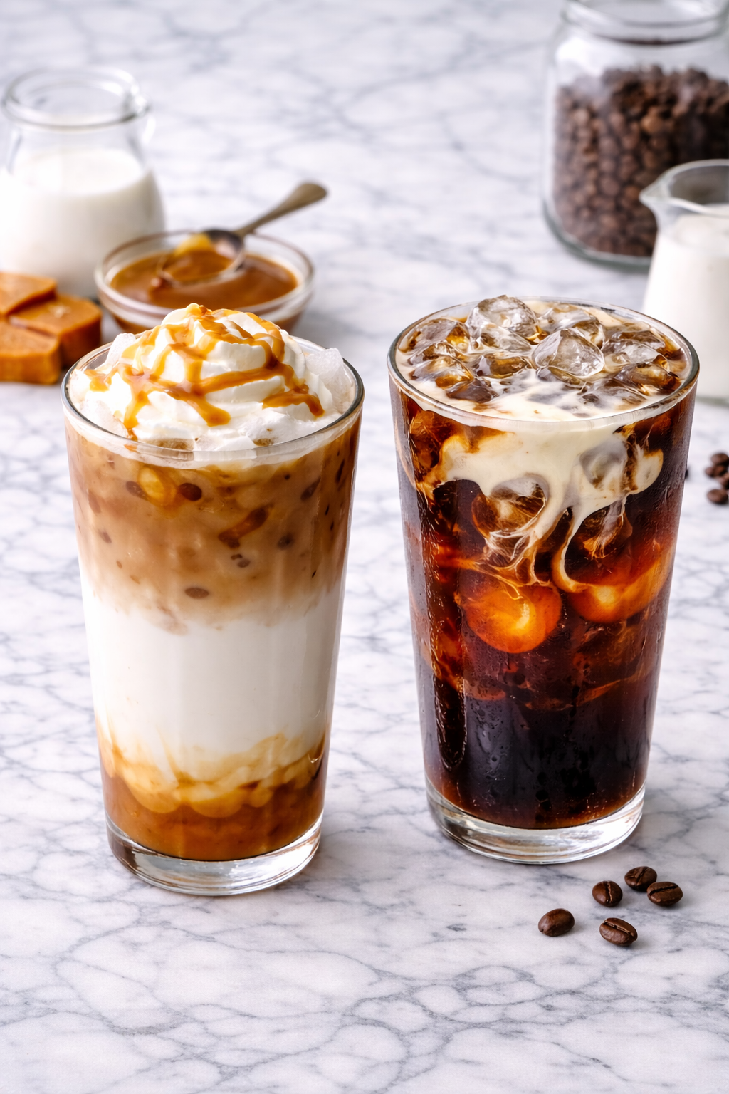 iced caramel macchiato and cold brew  at Acai Couples in Myrtle Beach, SC.