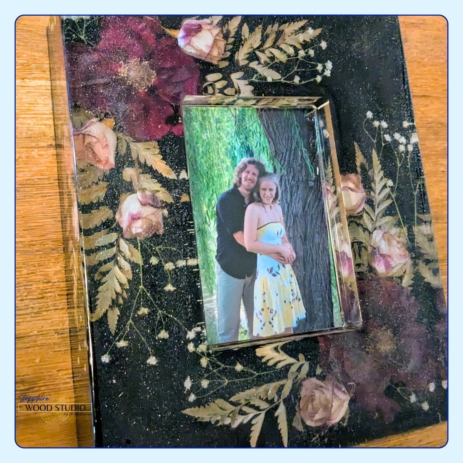 Gosh, who's that cute couple ☺️ 
About to pour a resin picture frame for real, using a bride's bouquet. I hope in 20 years they smile back this time and life.
