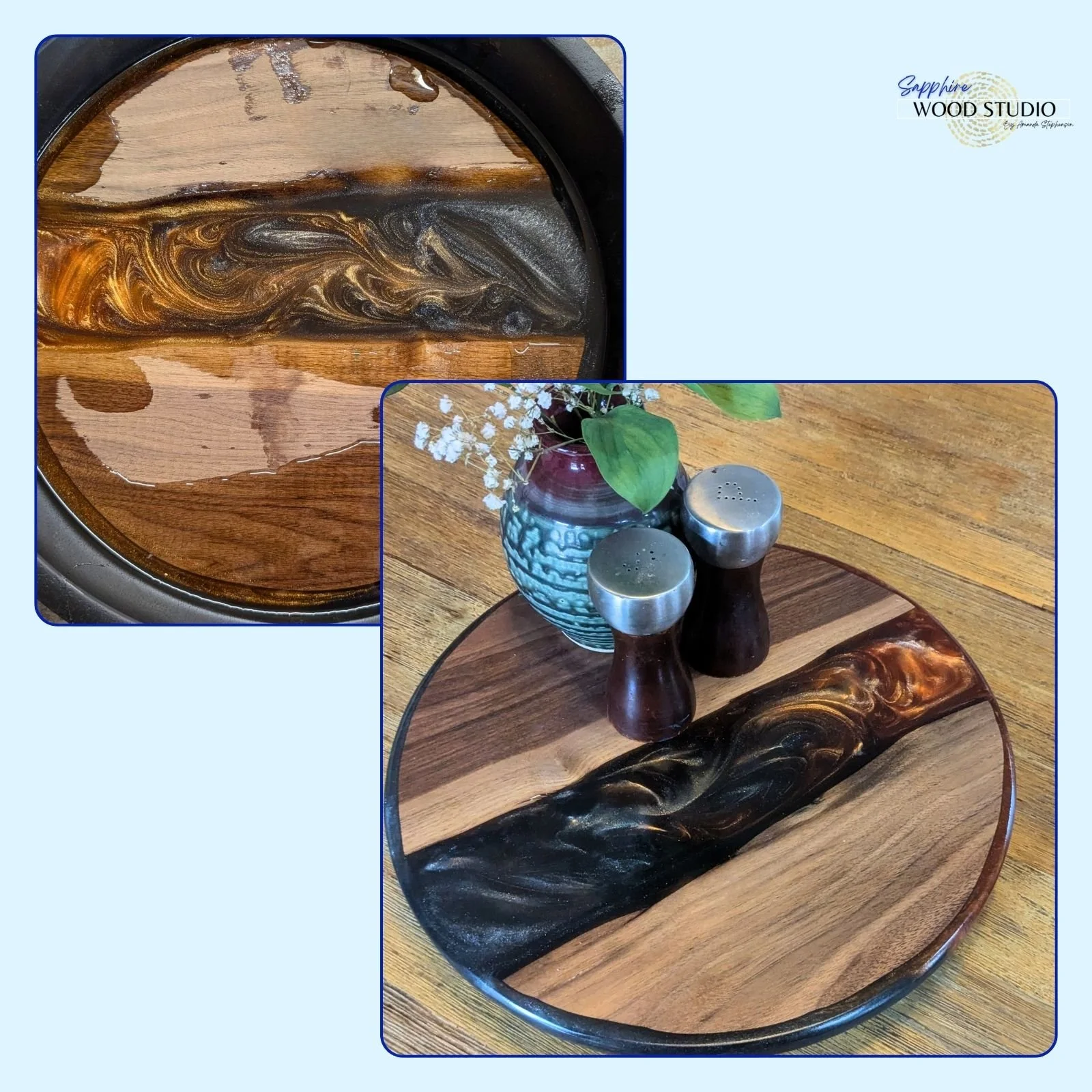 Spills happen 🤷&zwj;♀️
A good planer rights a lot of wrongs but often the beauty is just beneath that top coat of resin. I love the way the grain of the walnut came through after we sanded and polished. 
Can't wait for our next class, tomorrow 💪