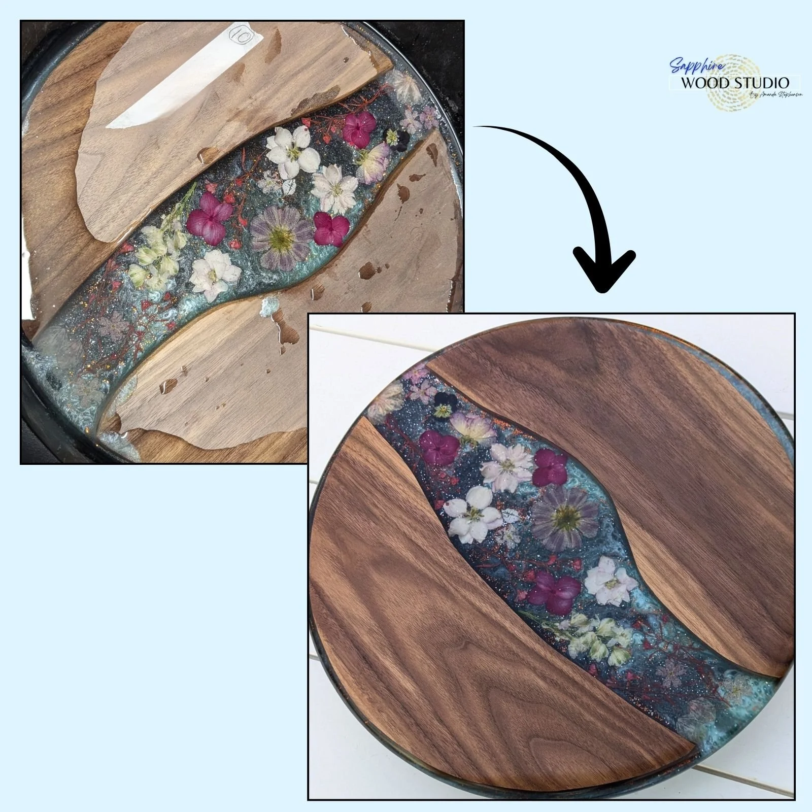 Before and after. You do the fun part and I bring it home and get dirty 💪
People always get a bit scared when they spill. Sometimes I act panicked, like "OH NO! WHAT DID YOU DO?!"
The truth is my planer will take care of that in about 30 s