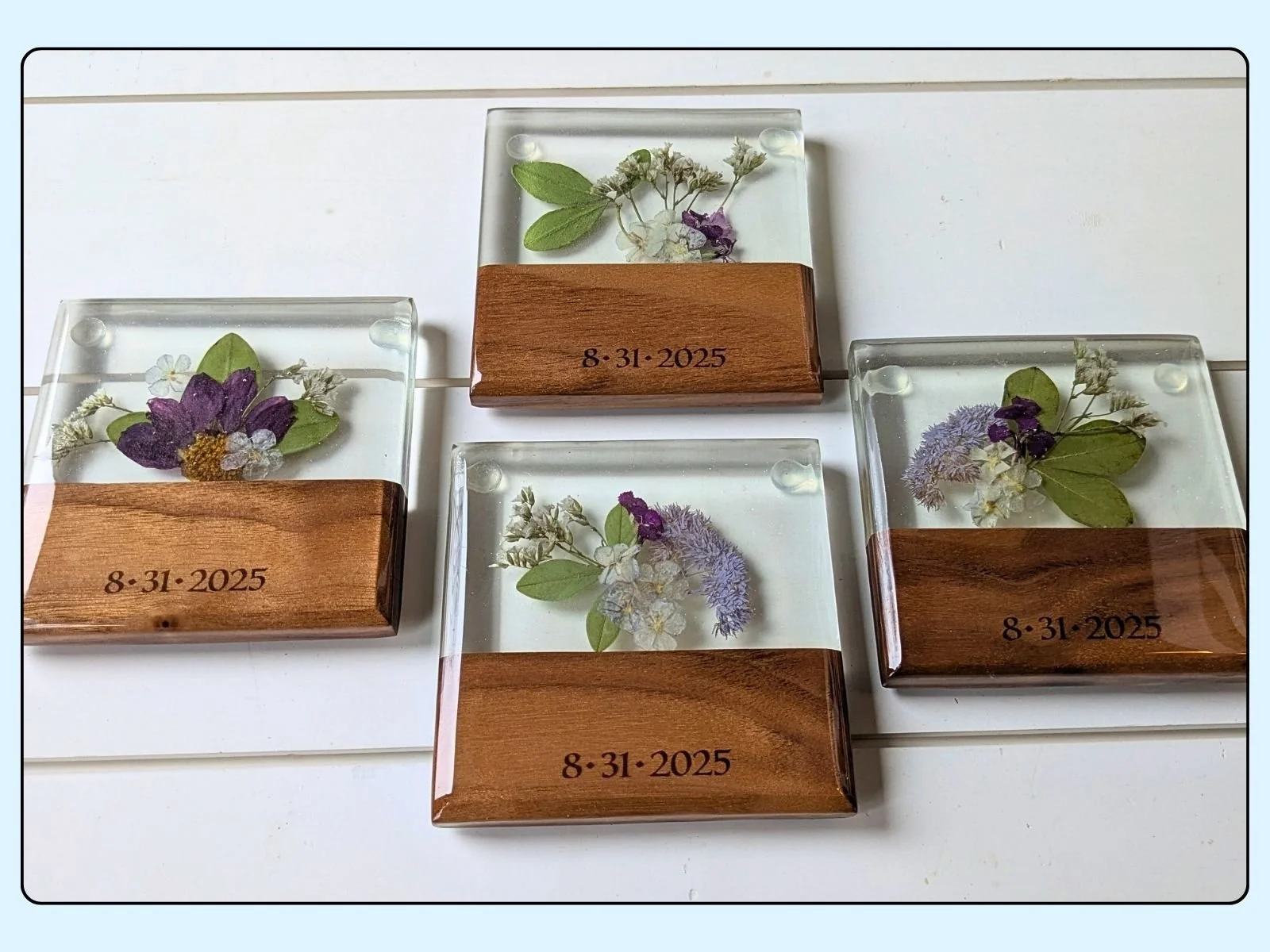 Walnut and Epoxy Flower Coasters | Flower Preservation for Weddings, Memorials and More