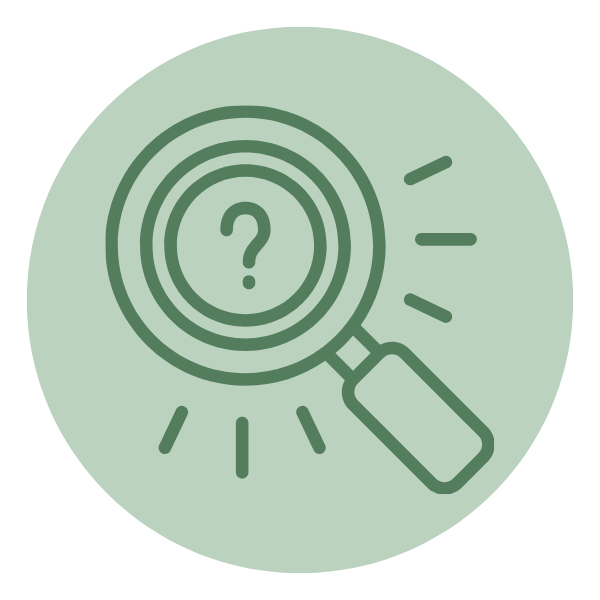 Magnifying glass with a question mark inside, symbolizing search or inquiry.