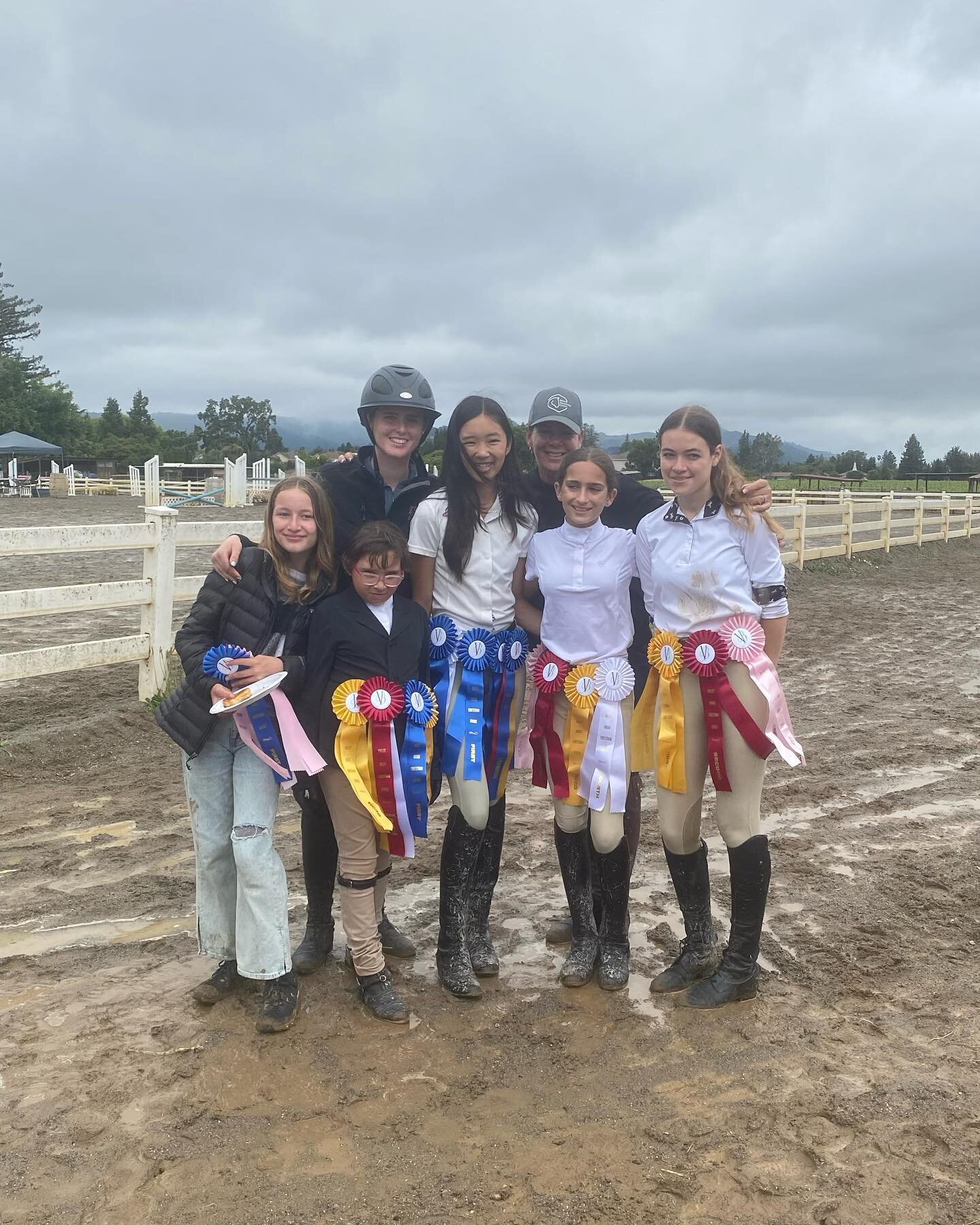 Despite an unexpected June monsoon, we still had a great time at the VBEC show last weekend. We had lots of personal growth, some kids moving up divisions, lots of great ribbons, including champion in the walk trot poles, walk trot low cross rails, w