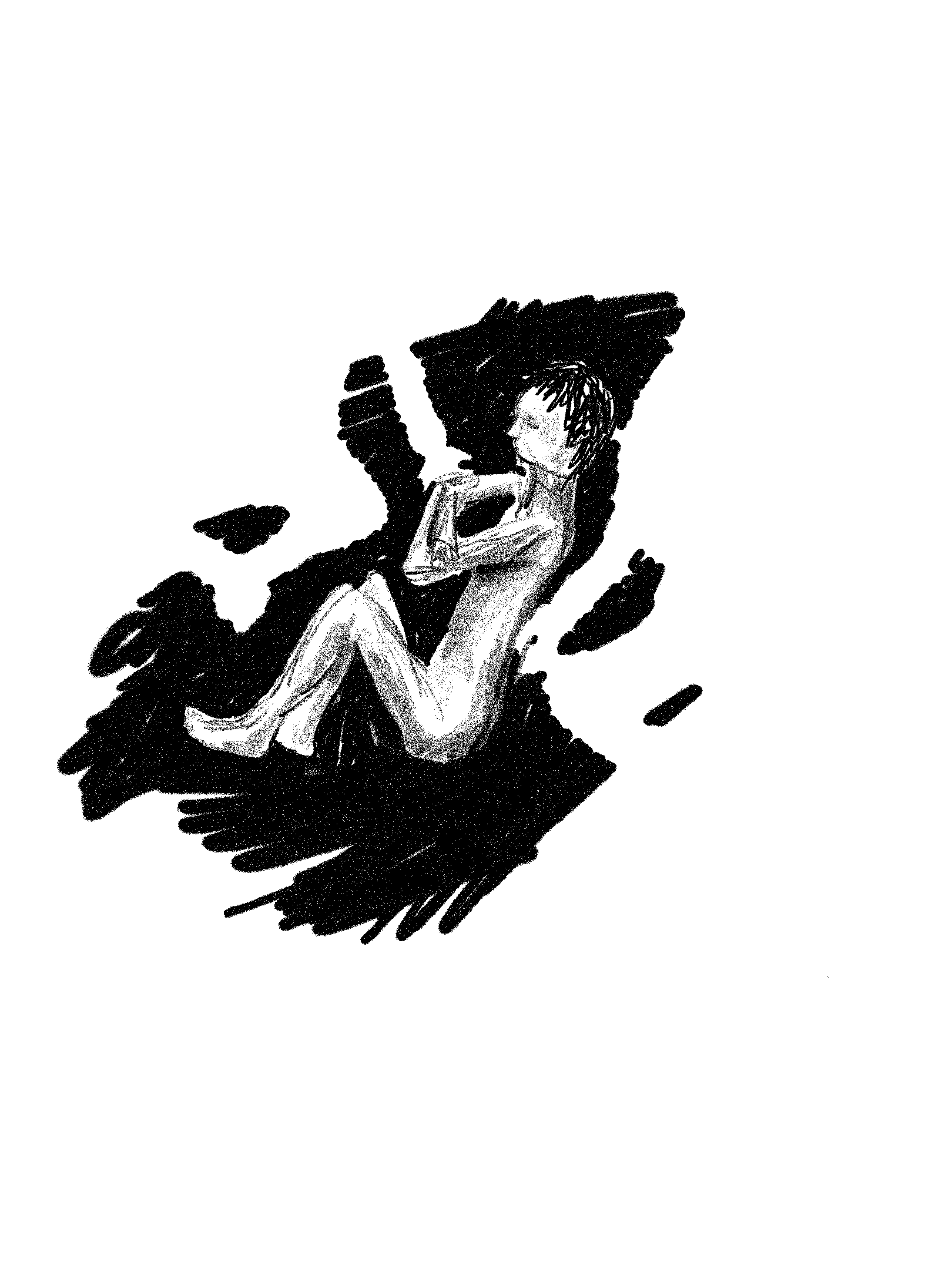 "Lost boy, gathered up by the grandmother guides" - Drawn on Remarkable Tablet in Pencil - June 2025