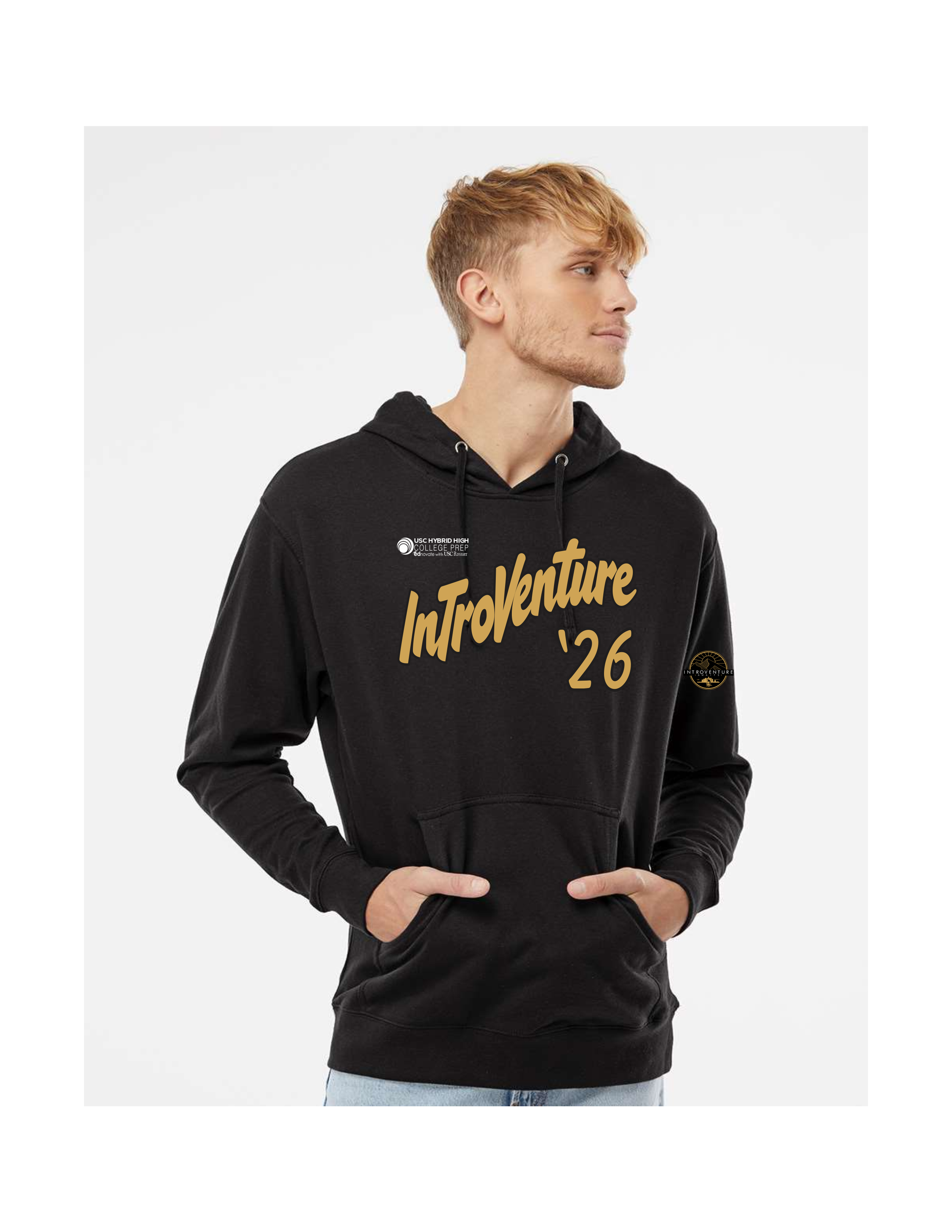 IntroVenture Hybrid Hoodie BLACK MODEL FRONT.png