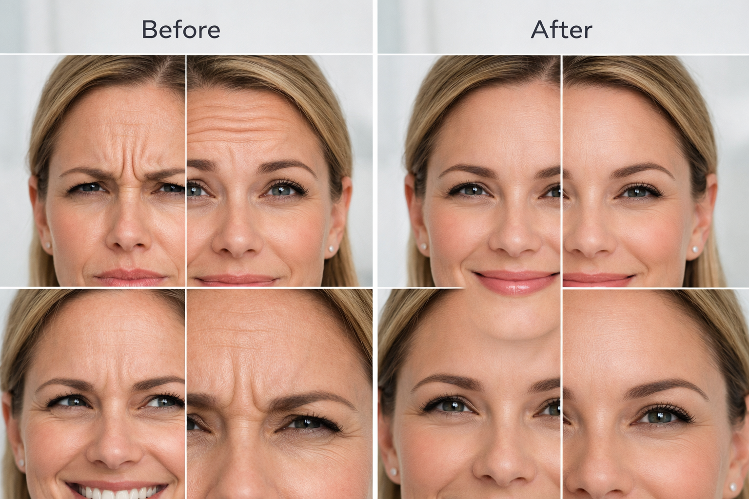 Before and after Botox treatment in Staten Island at Renu Wellness showing natural wrinkle reduction and smoother forehead lines