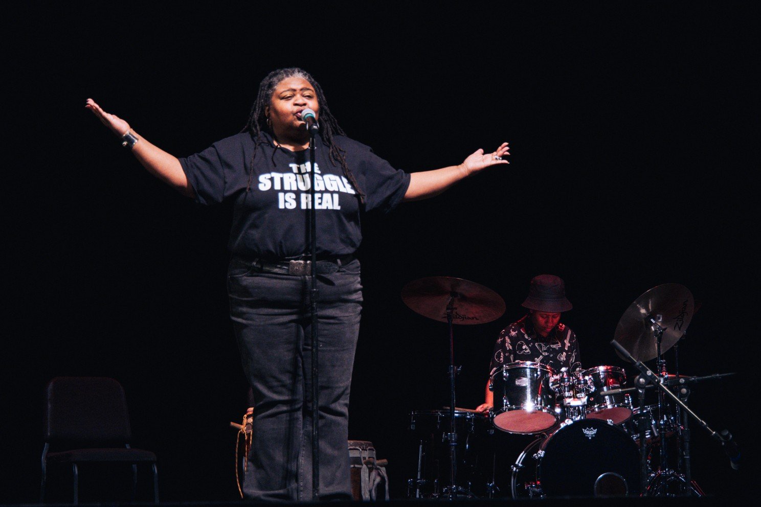 Poet Jolivette Anderson-Downing during her performance at BX