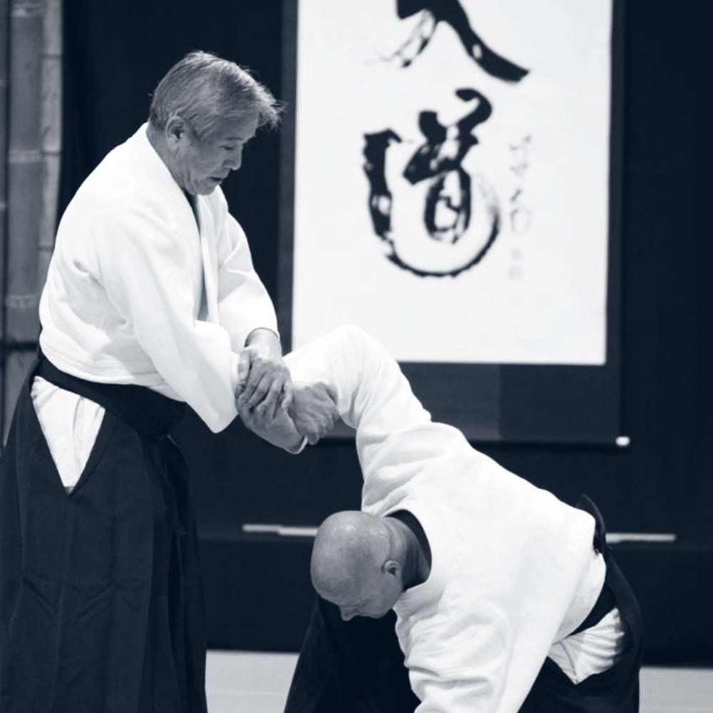 Kenji Shimizu Sensei demonstreert een Nikyo-klem op Erwin van der Beek tijdens Tendoryu Aikido training — directe overdracht van Japanse krijgskunst, techniek en geest van Budo.