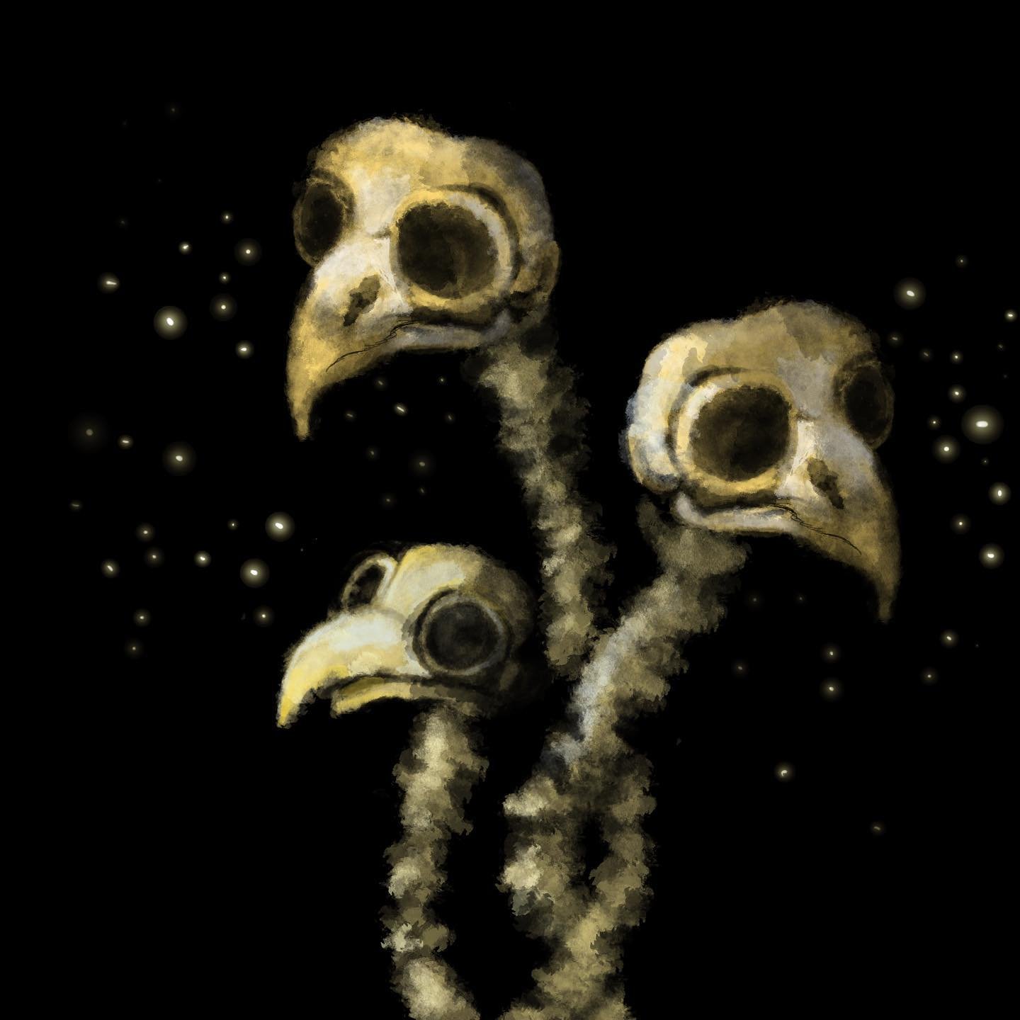 Stargazers - Had a lot of fun creating these entwined little skullybirds &hellip; inspired by a vase of daisies .. but with a creepy twist 

#Procreate #digitalart #art #ipadpro #art #artoninstagram #illustration #timelapse #artist #artistoninstagram