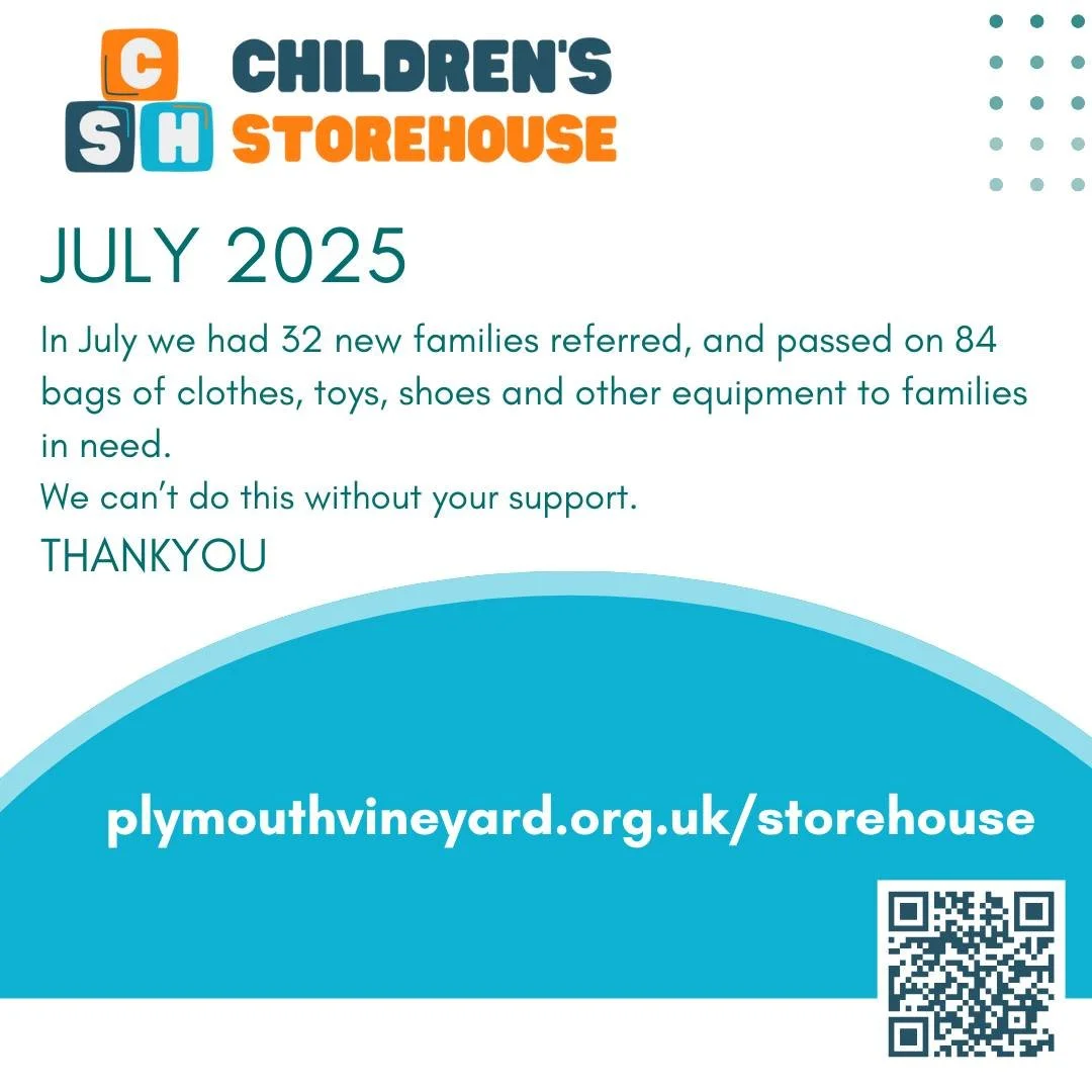 July was a busy month! 
32 new referrals, and 84 bags of toys, clothes, shoes and other equipment passed on to those in need. Thank you - we couldn't do this without your support.
.
.
 #plymouthuk #payitforward #plymouthvineyardchurch