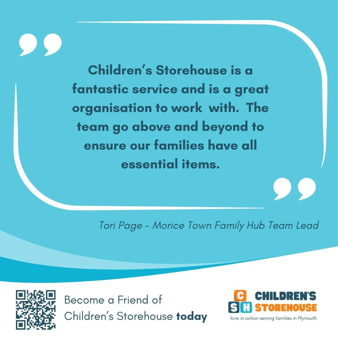 💙 &ldquo;The team go above and beyond to ensure our families have all essential items.&rdquo; &ndash; Family Hub Lead, Moricetown

This is what your support makes possible.
✨ Join us &mdash; Become a Friend of Children&rsquo;s Storehouse.

#Plymouth