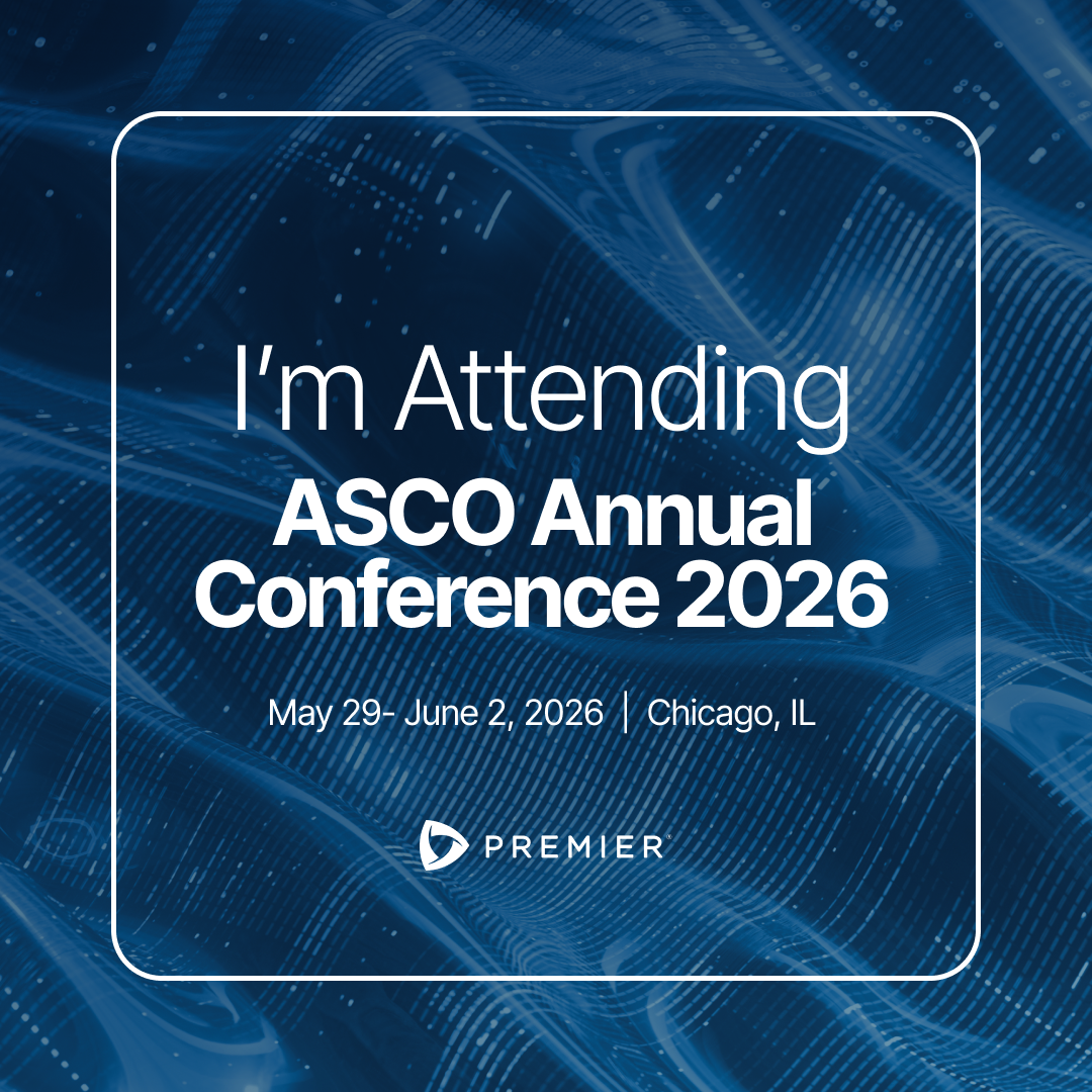 Conference badge with event details for ASCO Annual Conference 2026, scheduled from May 29 to June 2, 2026, in Chicago, Illinois, with a blue digital abstract background.