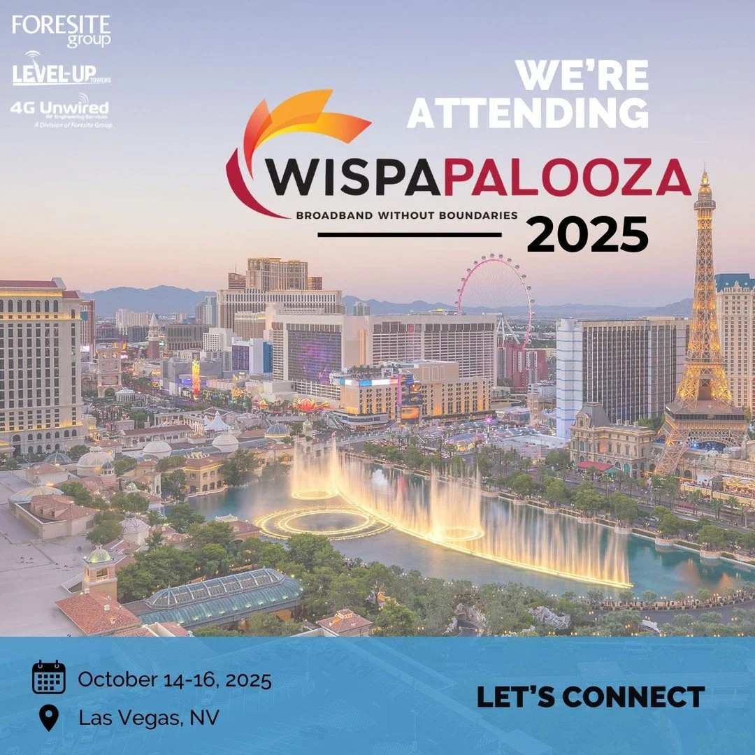 📍We&rsquo;re heading to WISPAPALOOZA 2025!

Join us in Las Vegas, October 14&ndash;16, for one of the biggest events in the broadband industry. Connect with Scott Robinson, Vice President of 4G Unwired or Shannon Werly, President of Level-Up Tower, 