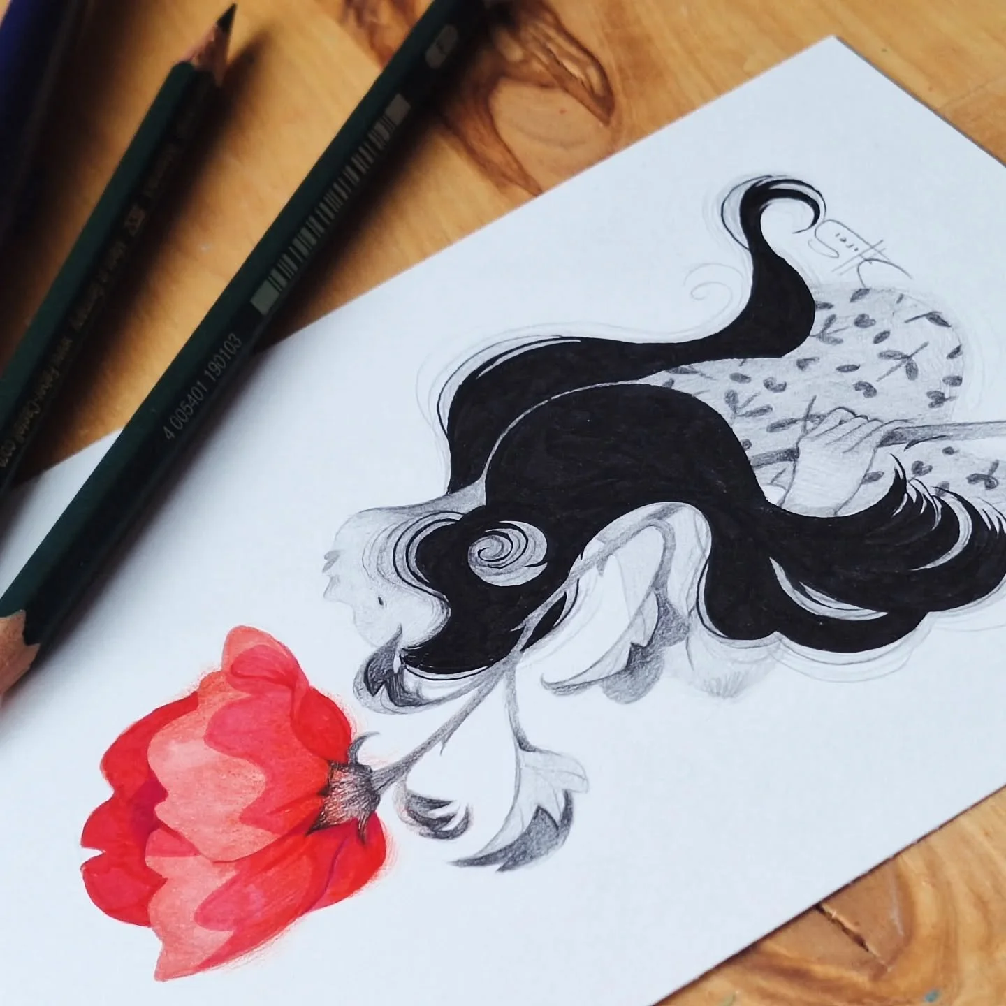 A little traditional piece. I am figuring out my favorite traditional tools at the moment. Ink and pencils seem high up! I love how bold you can be with the ink and  how soft and nuanced, in contrast, you can go with the pencils. 
.
#inkdrawing #trad