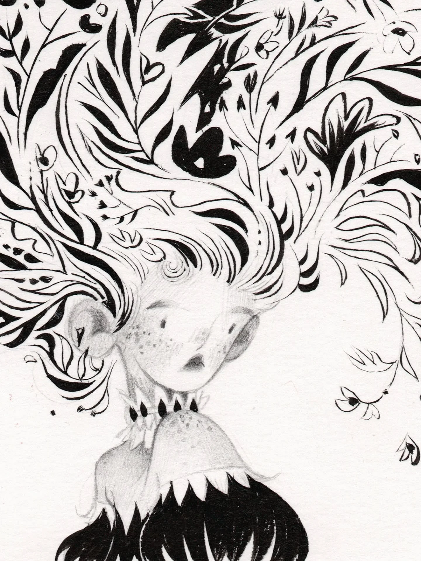 ❈ Bloomspell ❈
Small ink and graphite drawing on paper.
❈
Sometimes, when an idea pops up in my head, it feels like a little bud wanting to thrive from the earth. Some of them won't make it because there are so many and my mind runs so fast sometimes