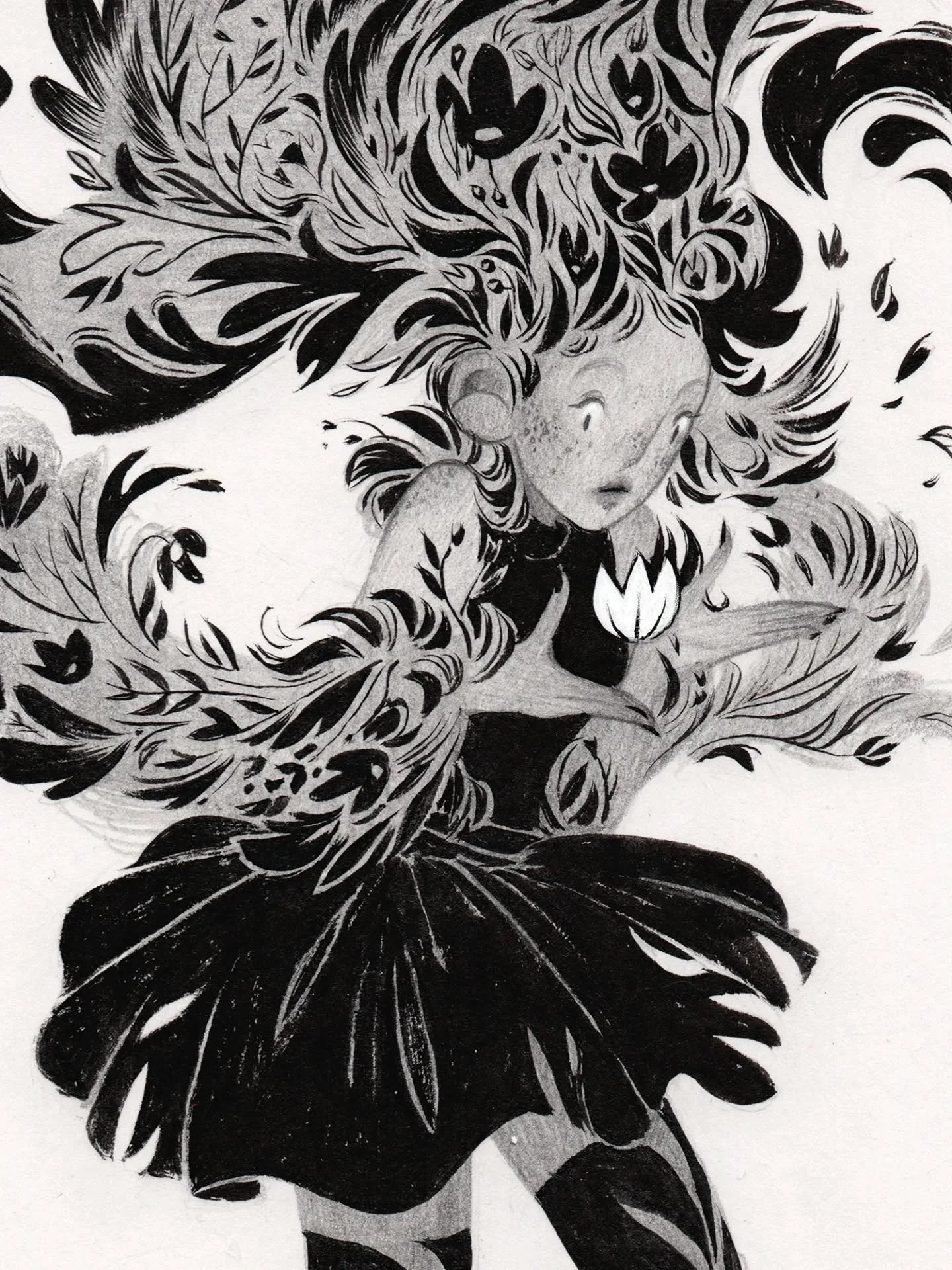 "Kindling", ink and graphite, original drawing - I still have a few pieces to share from my time off this platform. Unfortunately, I have not been super consistent with taking more wip content. I want to change that in the future. For now, 