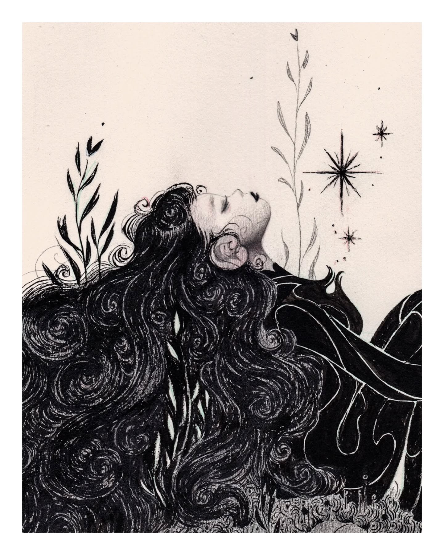 Parts of "Talisman", a sketchbook ink drawing from early February.
I took the last month off socials as I have focused on family and grieving my mom's passing in January. 
Yesterday, I finally completed and sent out my February mail for my 