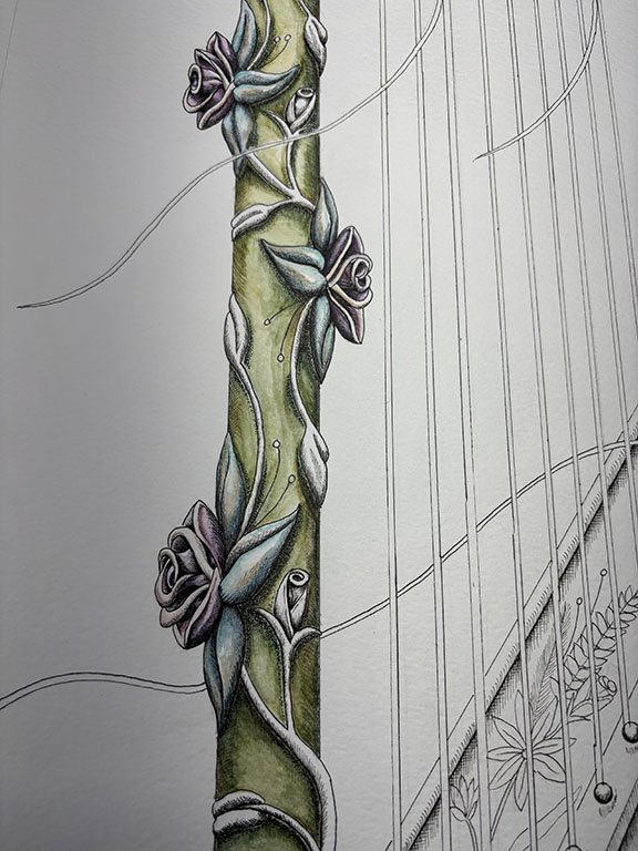 Adding watercolour to the flowers