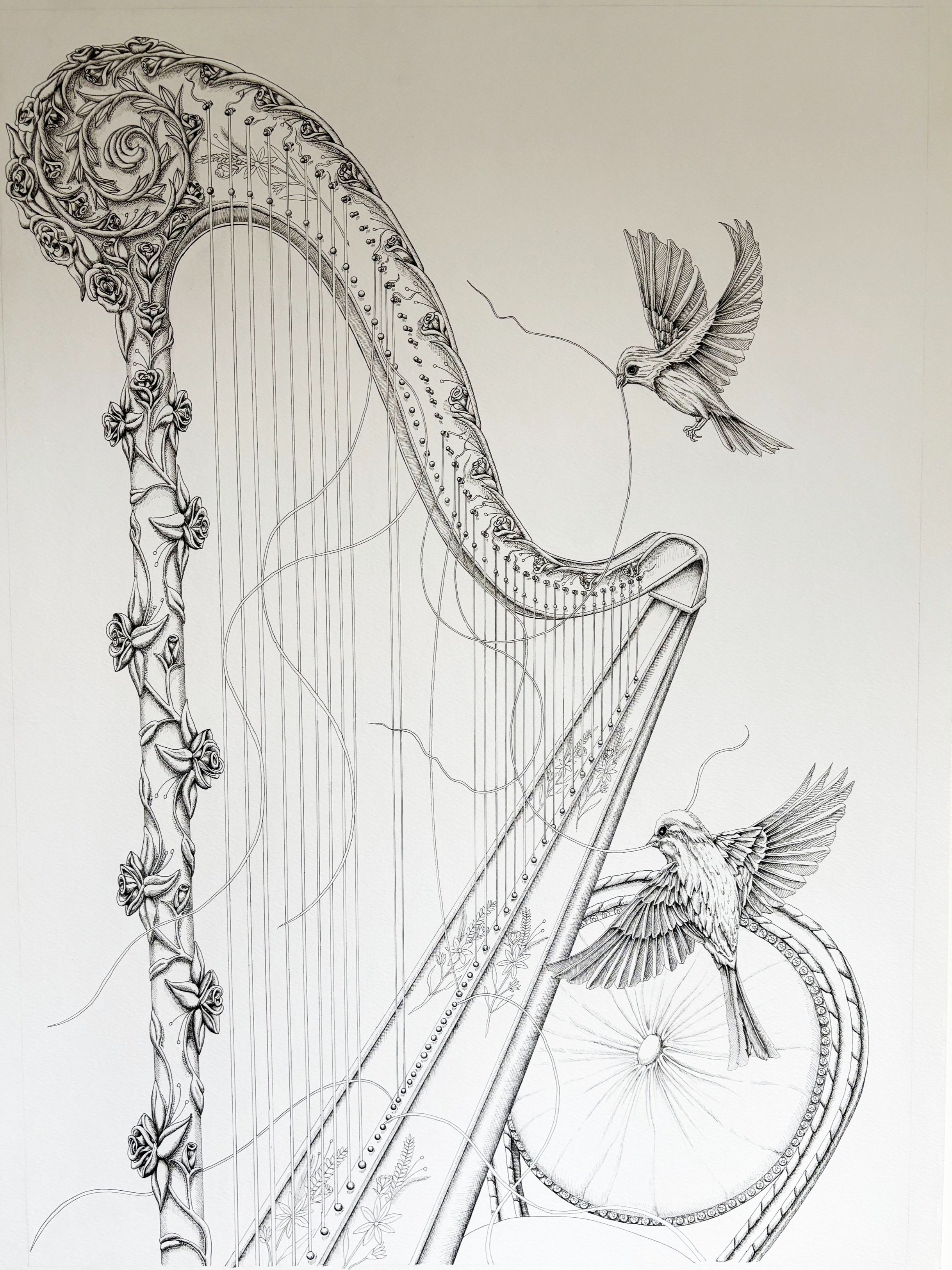 Black and White "Mending Harp"