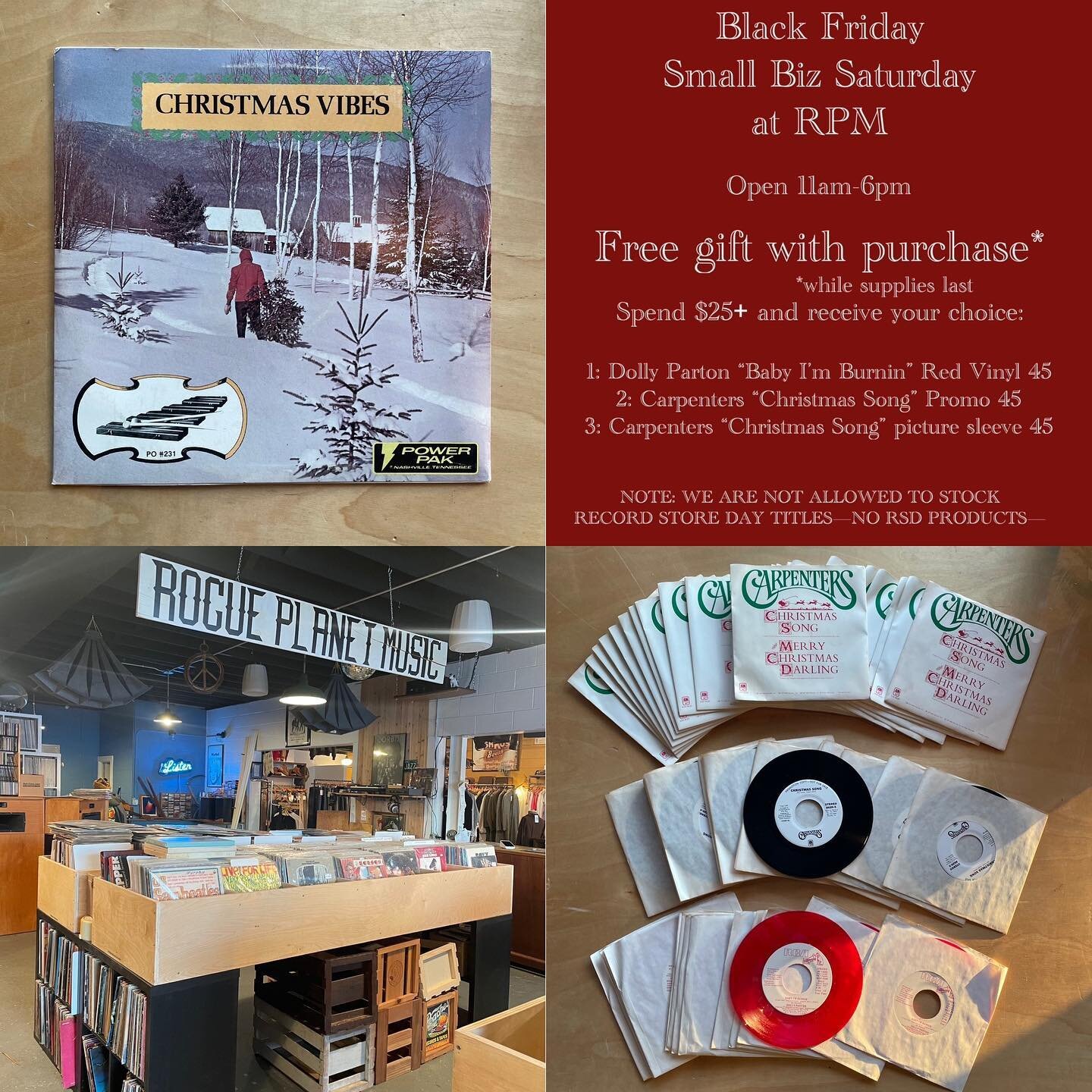 Christmas Vibes are in the air&hellip; come see us on Black Friday and Small Business Saturday and get a free gift with every $25+ purchase. Over the summer we acquired all of these new-old-stock 45s from an RCA sales employee collection&mdash;we&rsq