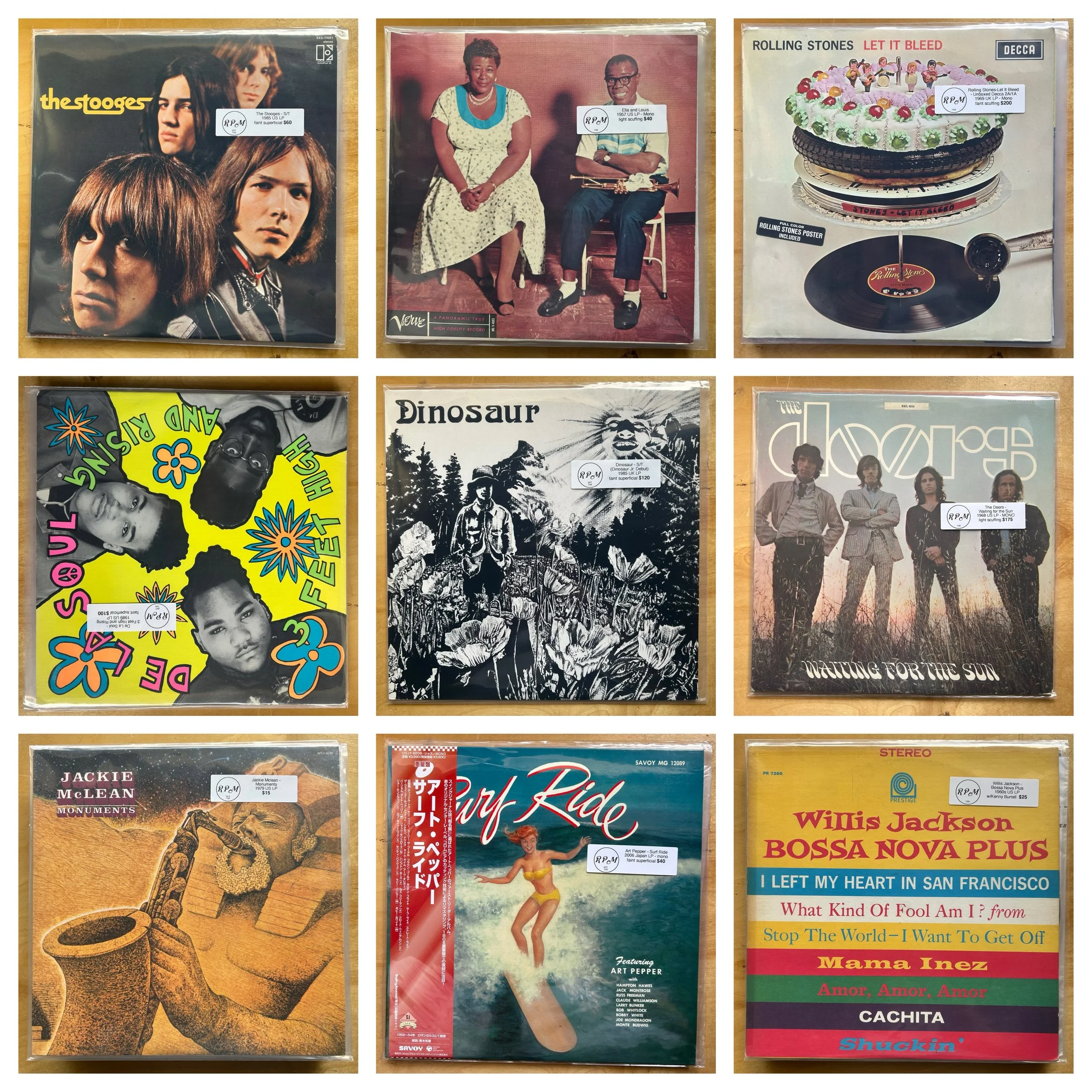Few heaters on the wall now along with some Japanese press Jazz LPs and other bin-stuffers not pictured. 

Also in stock: 
Vinyl Box Sets 
Receivers, speakers, and a pioneer turntable. Stop by for a listen. 

Open 11-6 Friday and Saturday