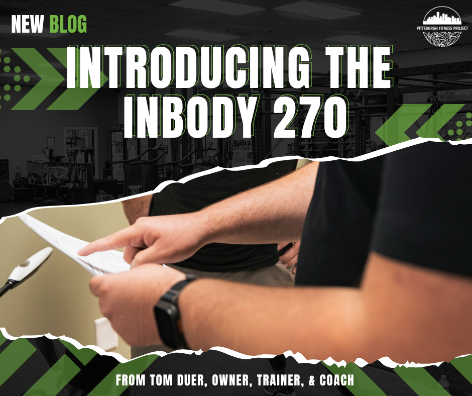 BLOG GRAPHIC: INTRODUCING THE  INBODY 270. Image of Coach Devan reviewing InBody 270 results with a client.