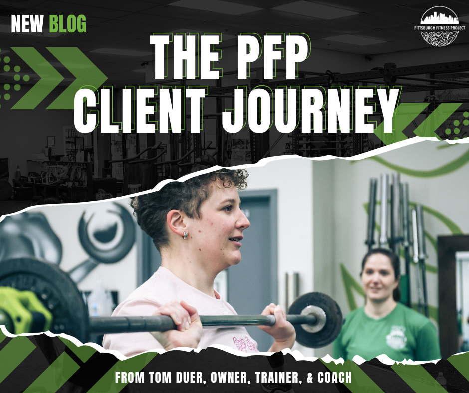 BLOG GRAPHIC: THE PFP CLIENT JOURNEY. Image of Trainer Gina working with a PFP client.