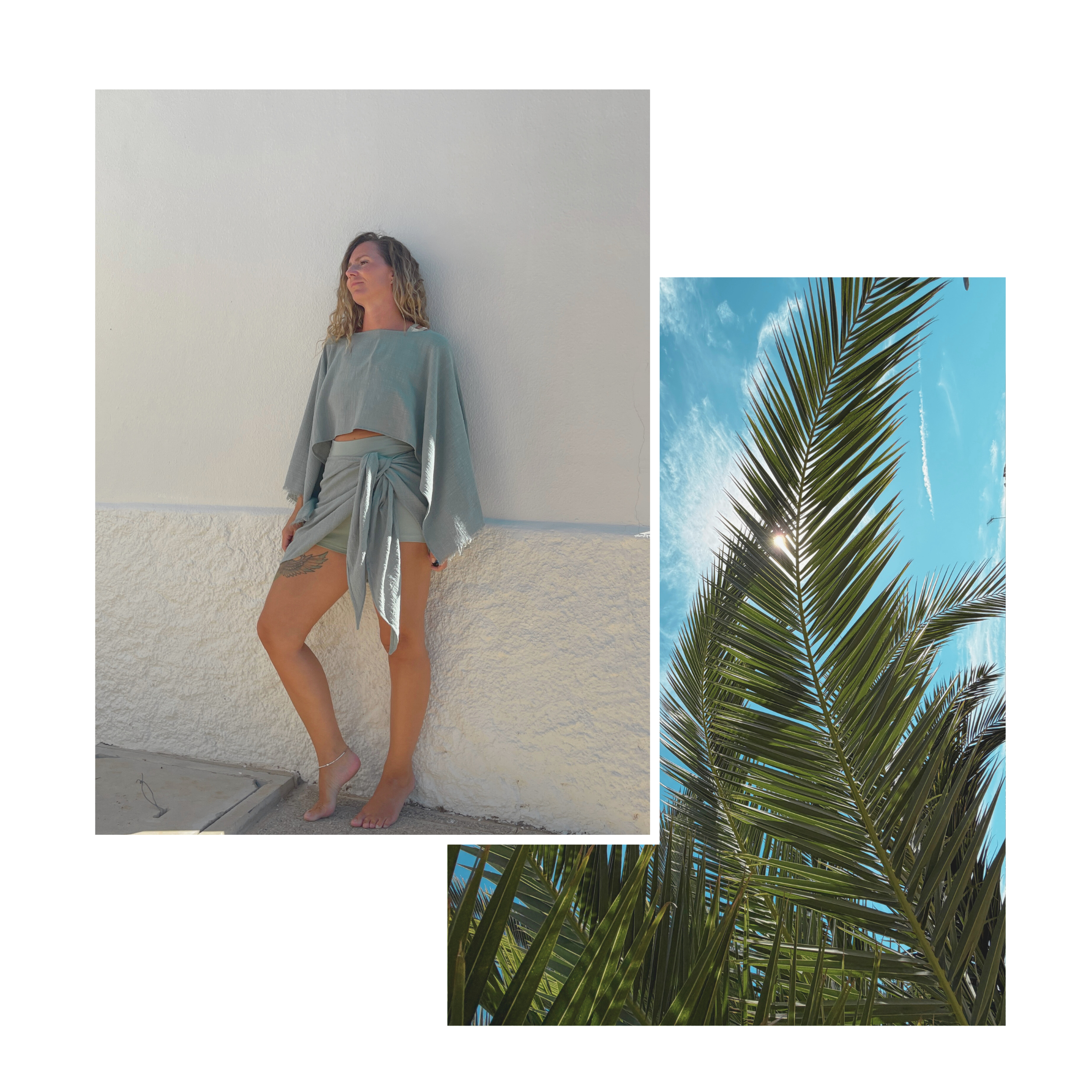 Poncho und wrap skirt mint
