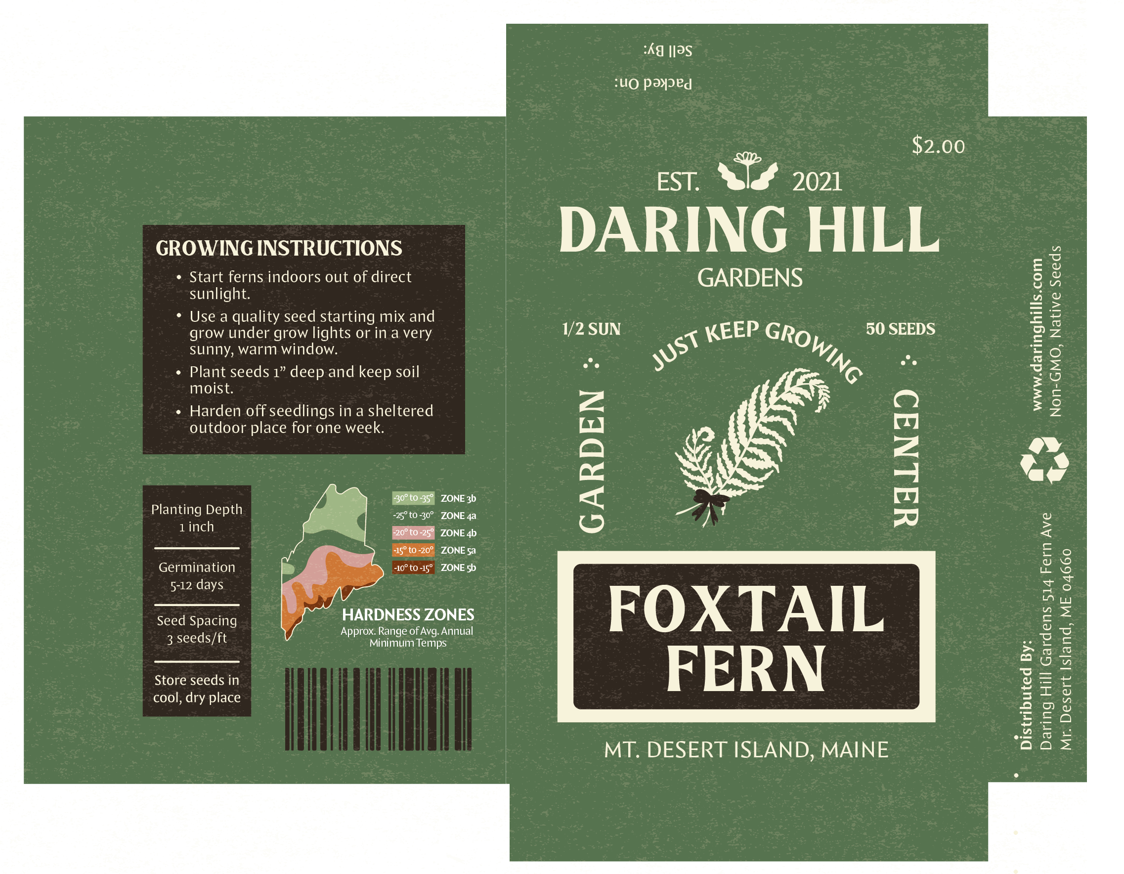 Foxtail Fern seed packet flat design exterior