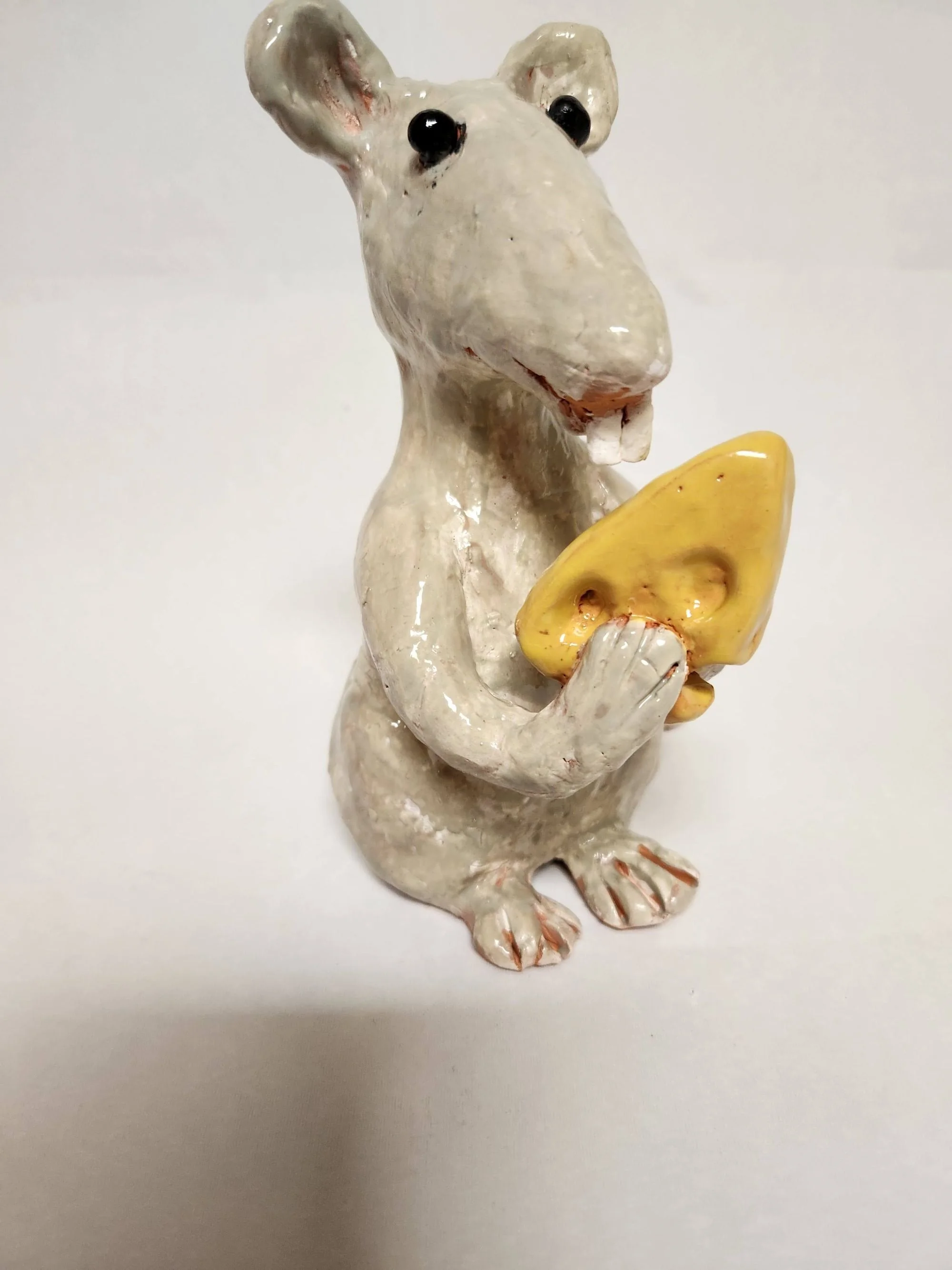 White Rat with Cheese Stoneware 7 inches