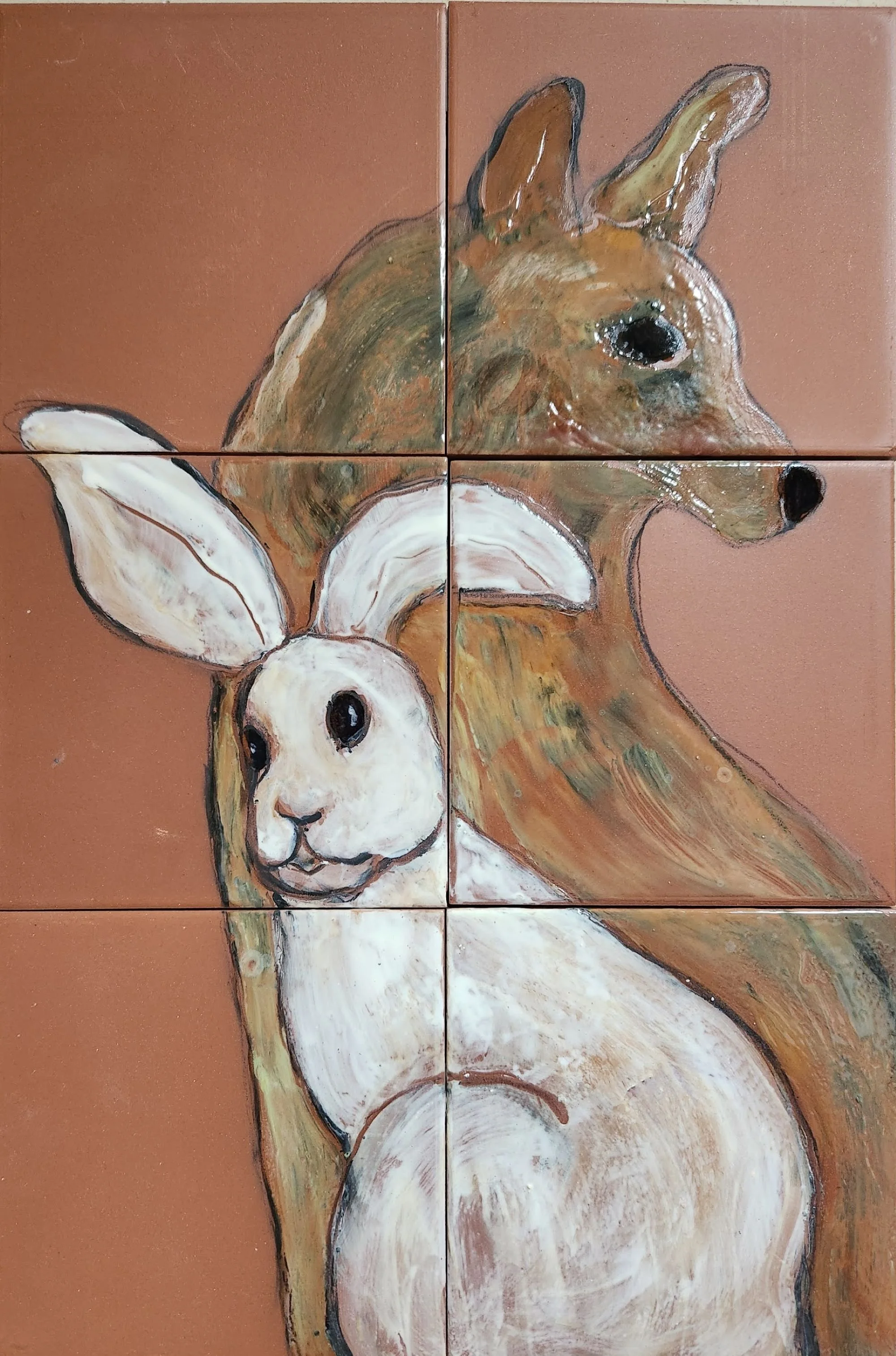 Troner Coyote and Rabbit Tile Hanging Stoneware 18 inches by 12 inches.jpg