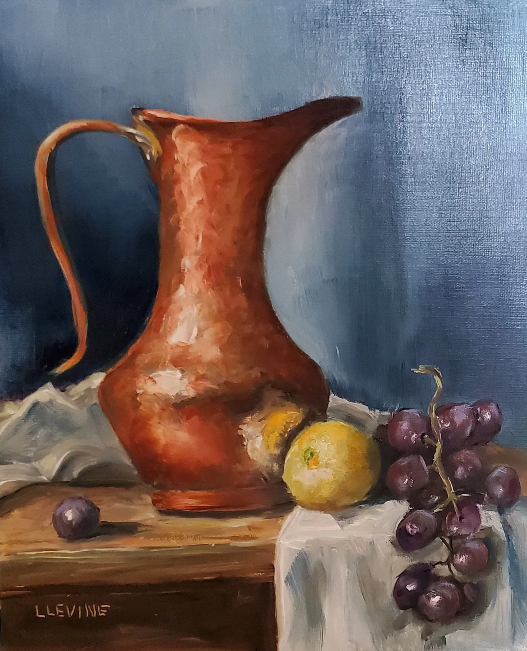 Copper Pitcher and Grapes_oil_15x17