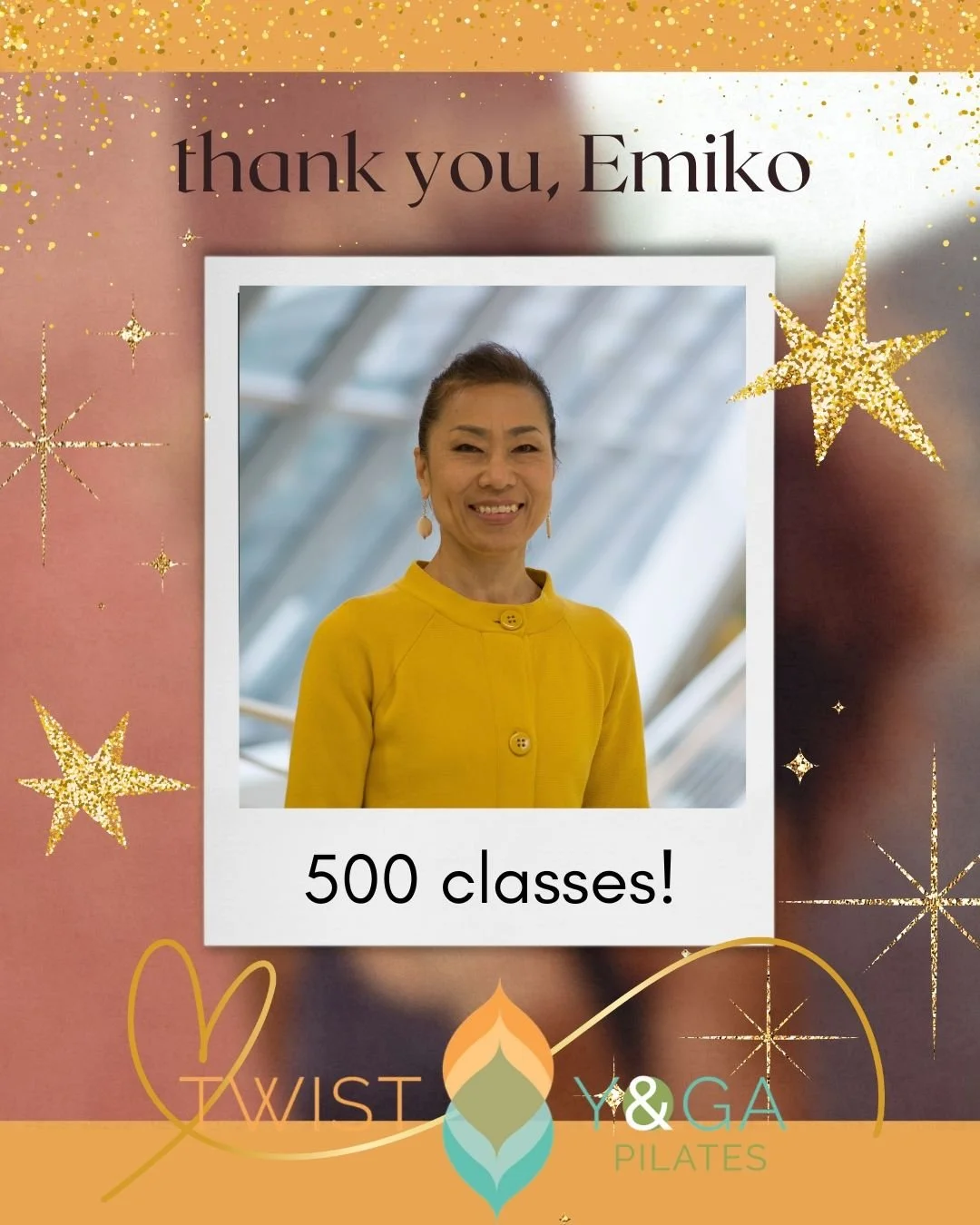 THANK YOU SO MUCH EMIKO! Celebrating you and 500 classes taught at the studio.
We love how you bring so much energy, intention, challenge and breathe to each and every class!