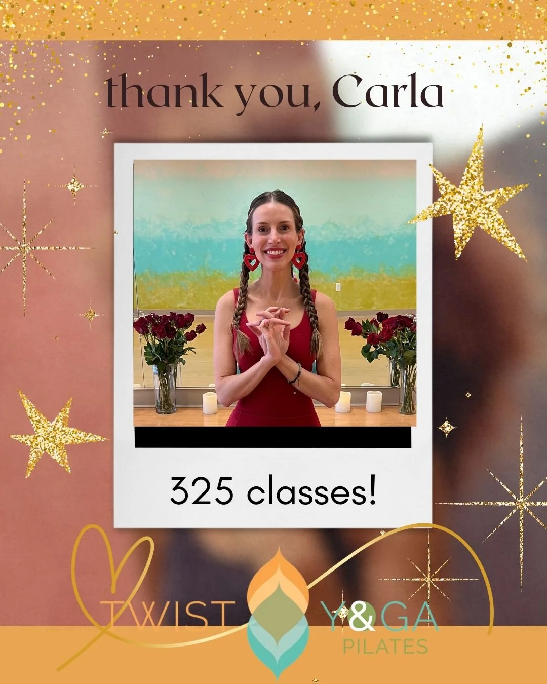 Help us celebrate Carla's 325th class on Tuesday, Aug 26th at 9:30am.

Carla brings warmth, intention and so much planning and prep to her classes. We always leave feeling so grateful!