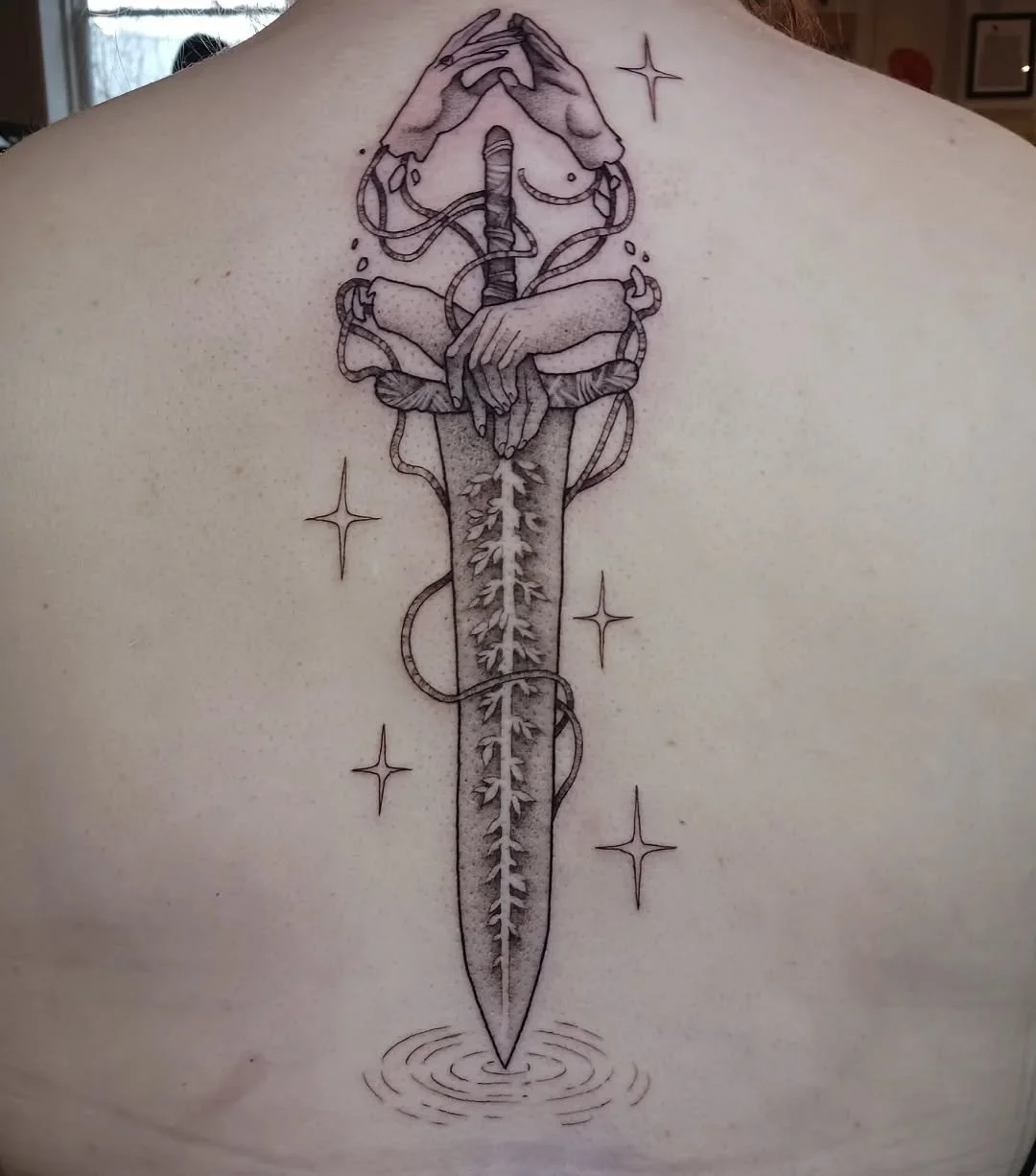 Dark Moon Greatsword ft Ranni's hands for Amanda. I absolutely loved drawing this piece, I'm always stoked to do an Elden Ring tattoo! 
.
.
.
.
.
.
.
.
.
.
.
.
#halifax #tattoo #eldenring #fromsoftware #ranni #rannithewitch