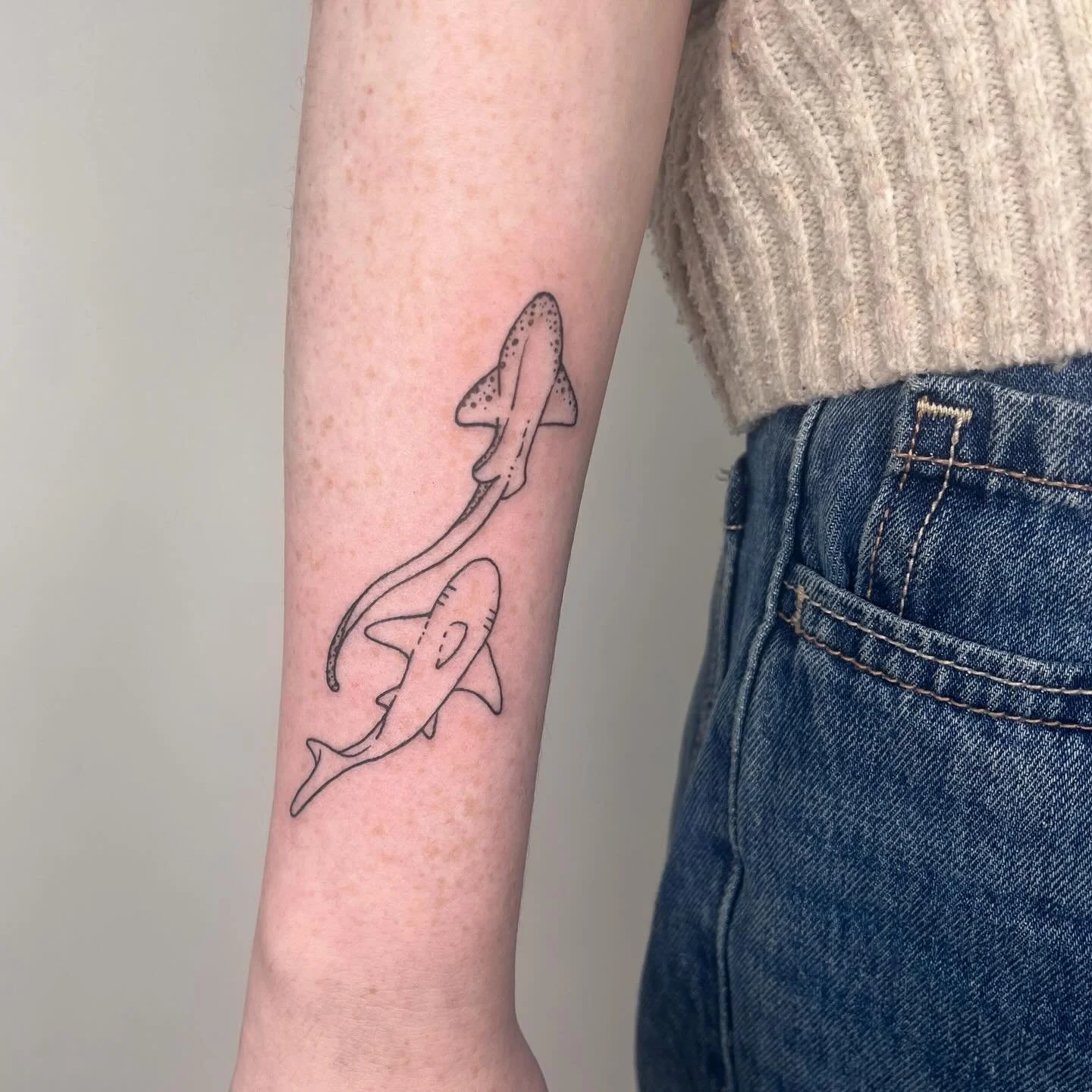 Swimming sharks 🦈 and a sweet little dog, about 3 months healed ⭐️