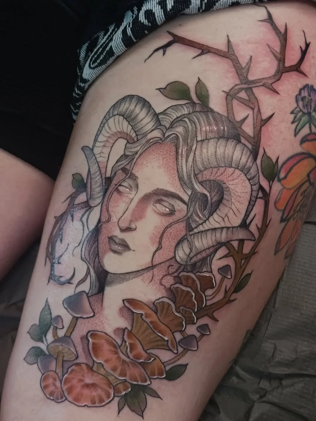 A mushroomy capricorn piece for Laura! Some healed, some fresh. 🍄
.
.
.
.
.
.
.
.
.
.
.
.
#tattoo #halifax #Capricorn #mushroomtattoo