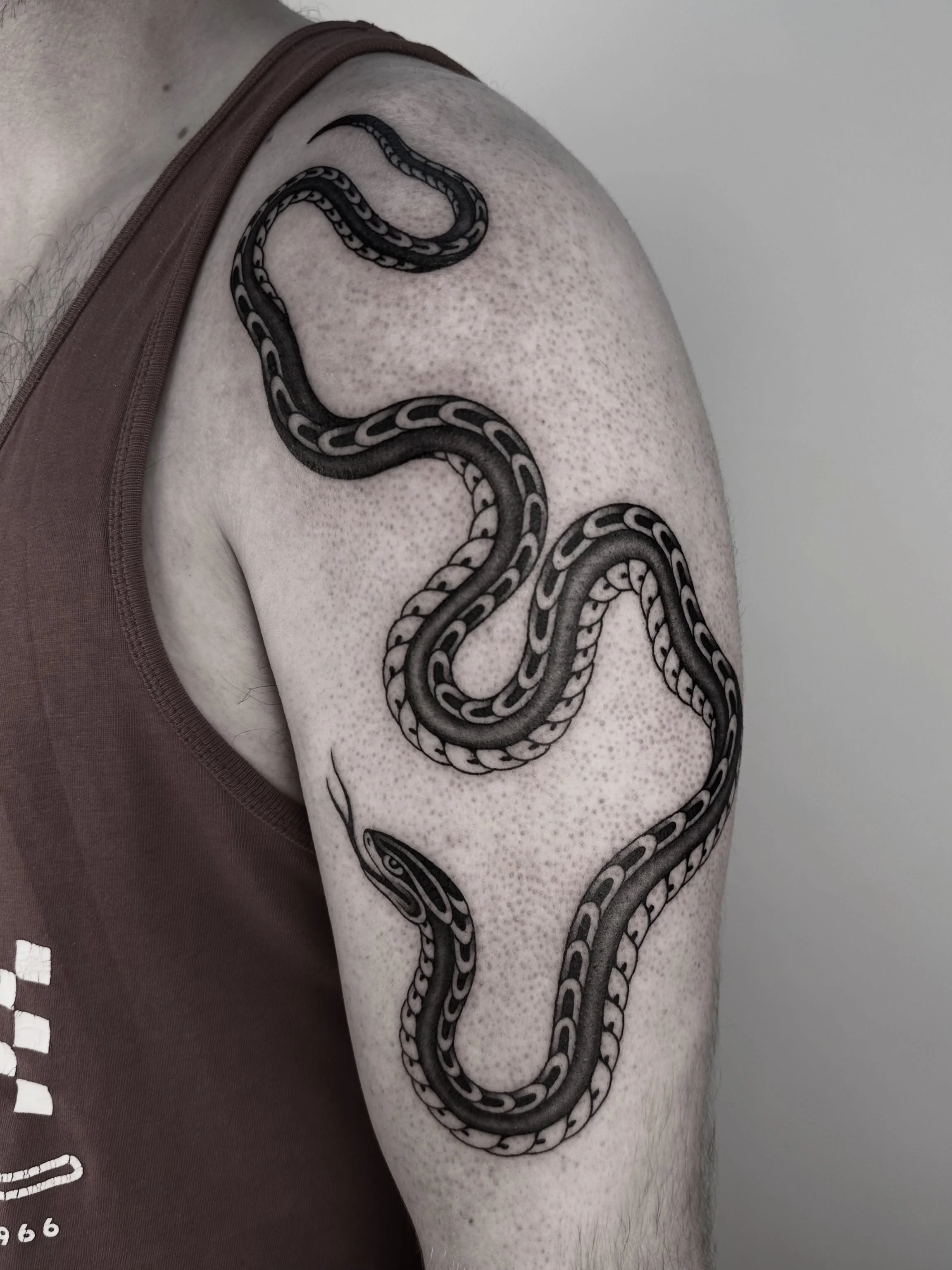 Been a minute! Here&rsquo;s a snake from the other week.
HMU for more custom danger noodles they&rsquo;re fun!
Thanks Reilly.
.
Made at @blackeleventattoo