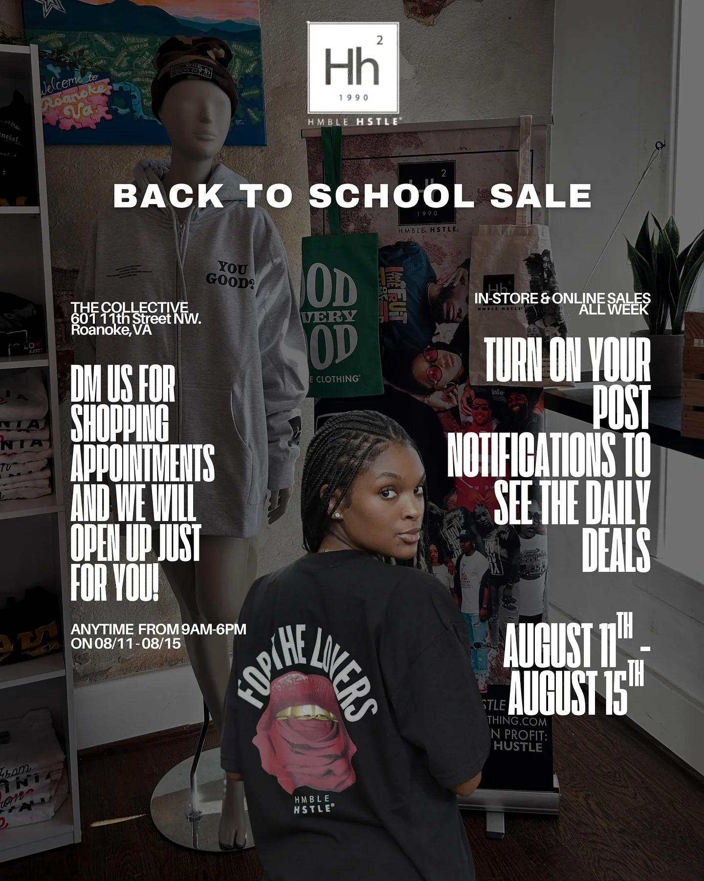 ✏️ Back-to- Hustle &mdash; Day 3 ✏️
Today&rsquo;s homework: Stock up on tees 📝
Wednesday only, 20% OFF all t-shirts when you shop online. No code &mdash; just add to cart!

📚 For your everyday hustle, student or not
Shop now!

🛒 https://www.hmbleh