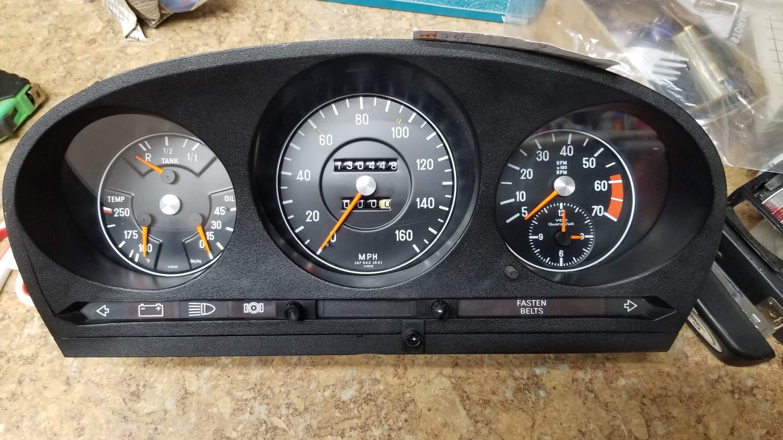 Mercedes needles painted, odometer inoperable and clock