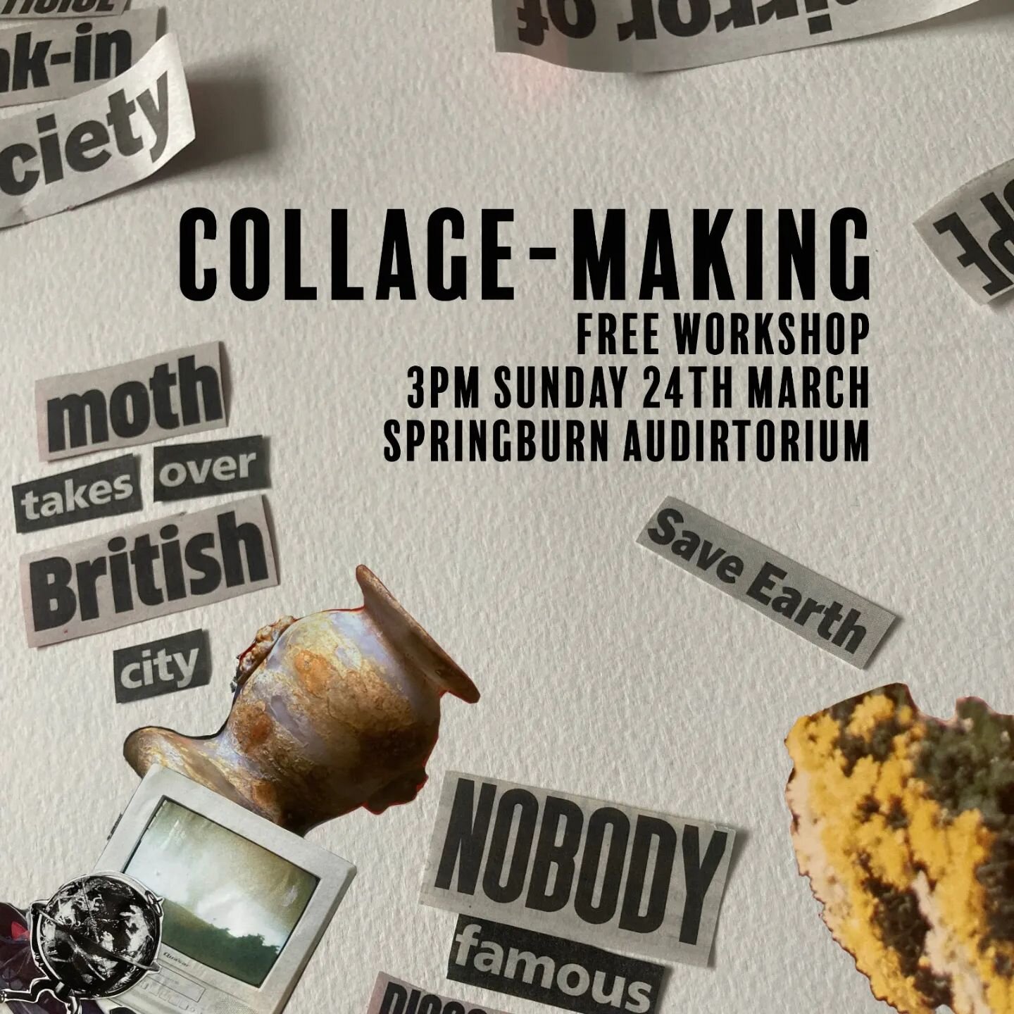 This Sunday, come along and get involved in some collage-making. Collage is a creative art form that allows you to experiment with combining different materials, forms, and sources and can express ideas and themes that may be beyond words.

The free 