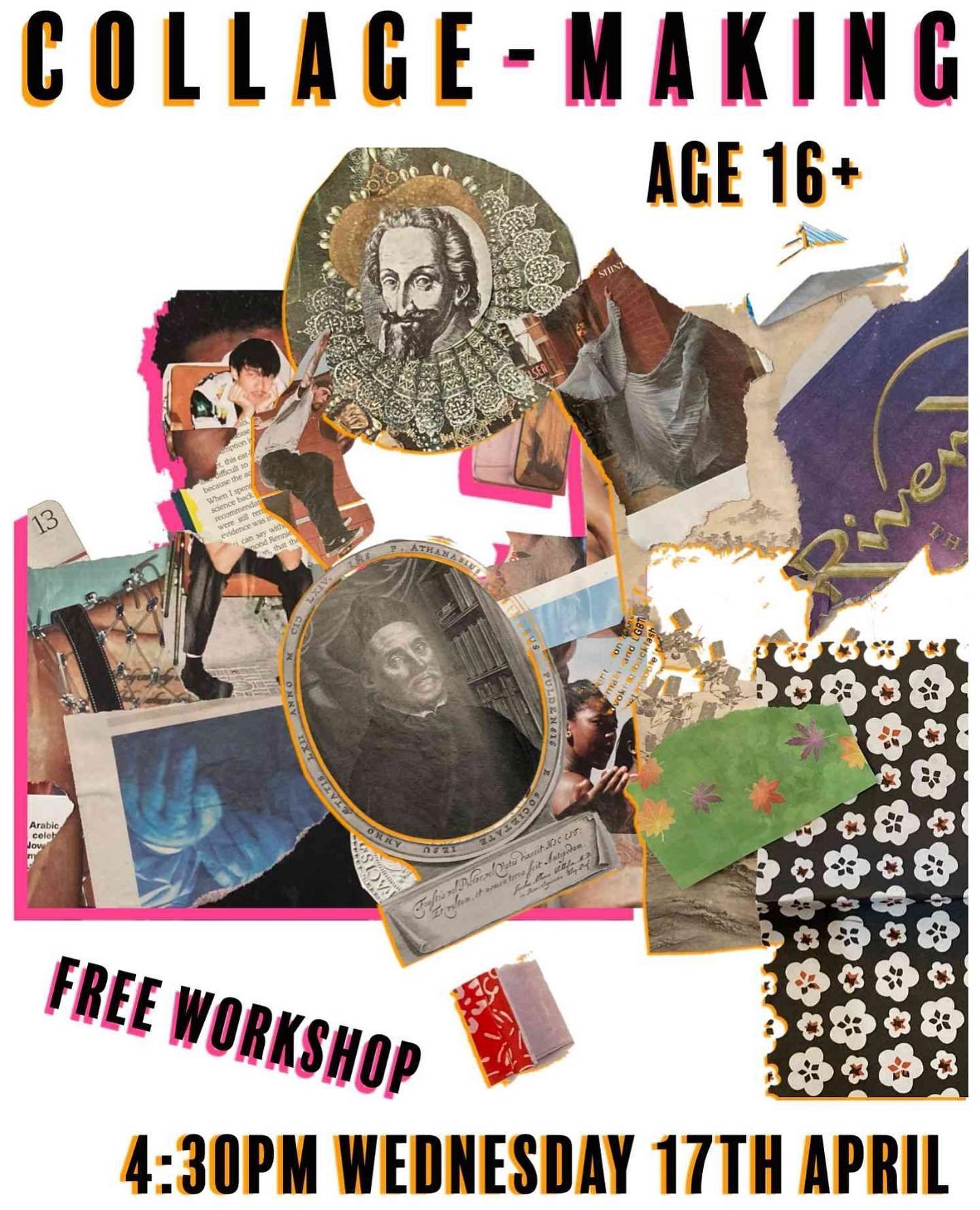 Join us tomorrow, 4:30-6:30pm, for a free arts workshop in which we&rsquo;ll make collages. Collage-making is a fun creative art form that allows you to experiment with different materials to visually express your ideas. 
The workshop is suitable for