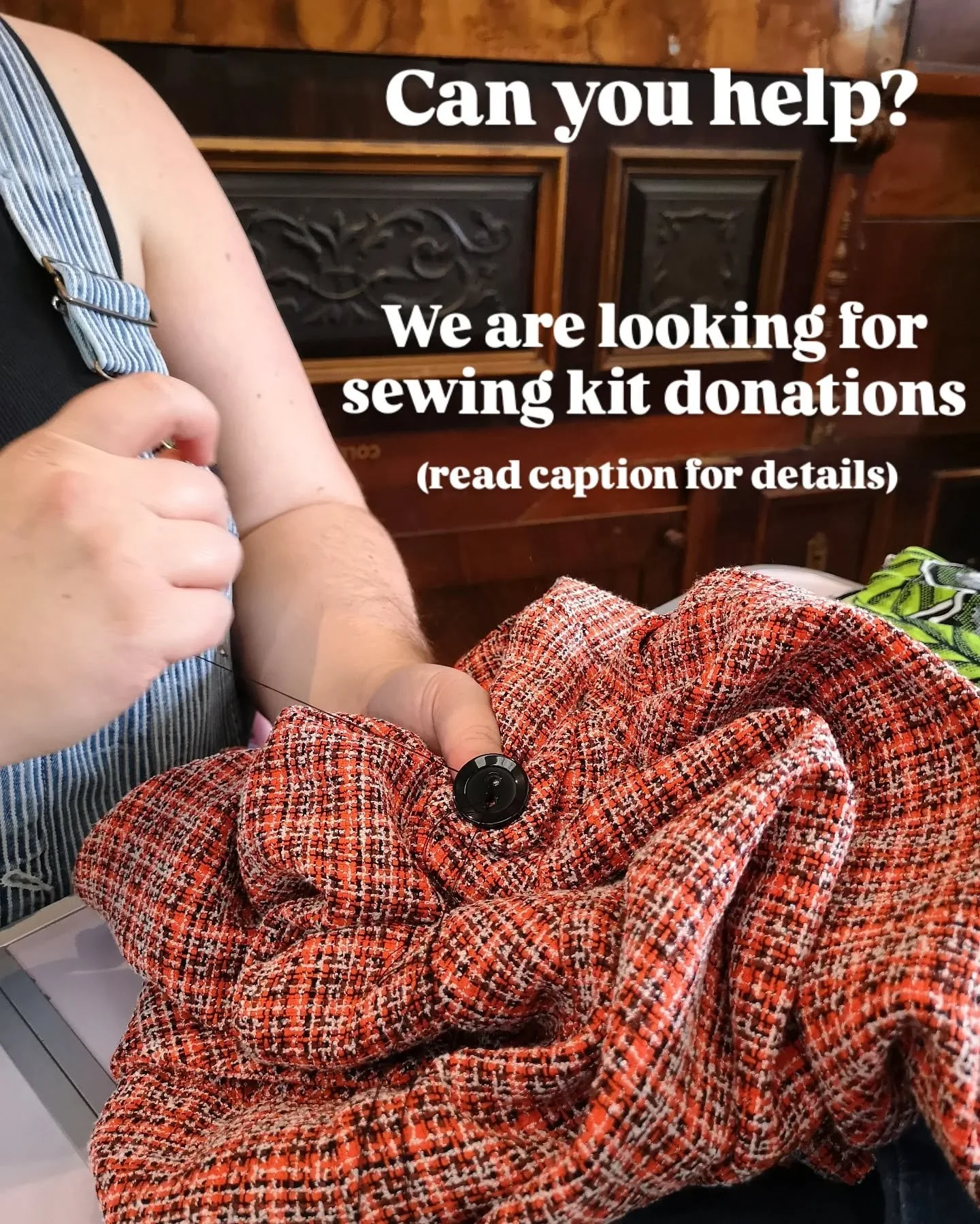 Can you help? We are looking for donations of sewing items as listed below:

🧵Sewing thread in various colors
🪡 Hand sewing needles 
✂️ Fabric scissors 
🔘 Buttons 
📍Pins
✂️ Snips
🧷 Safety pins
✏️ Tailor chalk 
🪡Needle threaders 
🔎 Hands-free m
