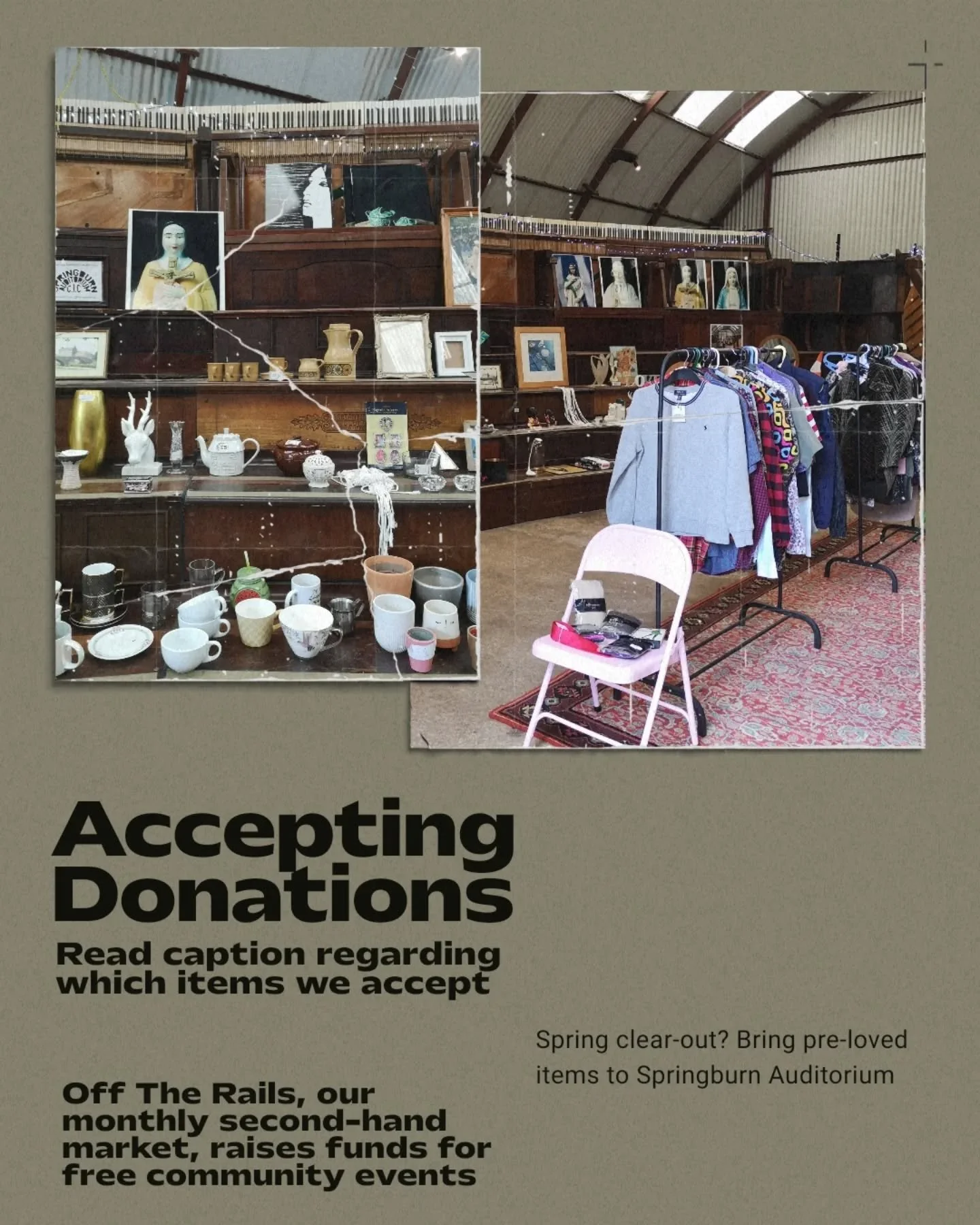 We are now accepting donations for our monthly second-hand markets to help raise funds for our free community events. 

What we accept:
✳️ Clothing 
✳️ Jewelery 
✳️ Books
✳️ Decorations, candles &amp; art
✳️ Mugs, plates, plant pots... essentially an